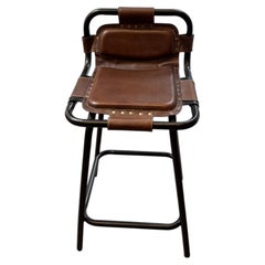 Stitched Leather Counter Stool; Richly Hued Hand Rubbed Letter