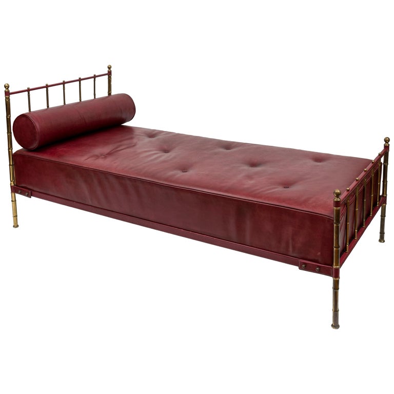 Stitched Leather Daybed by Jacques Adnet For Sale