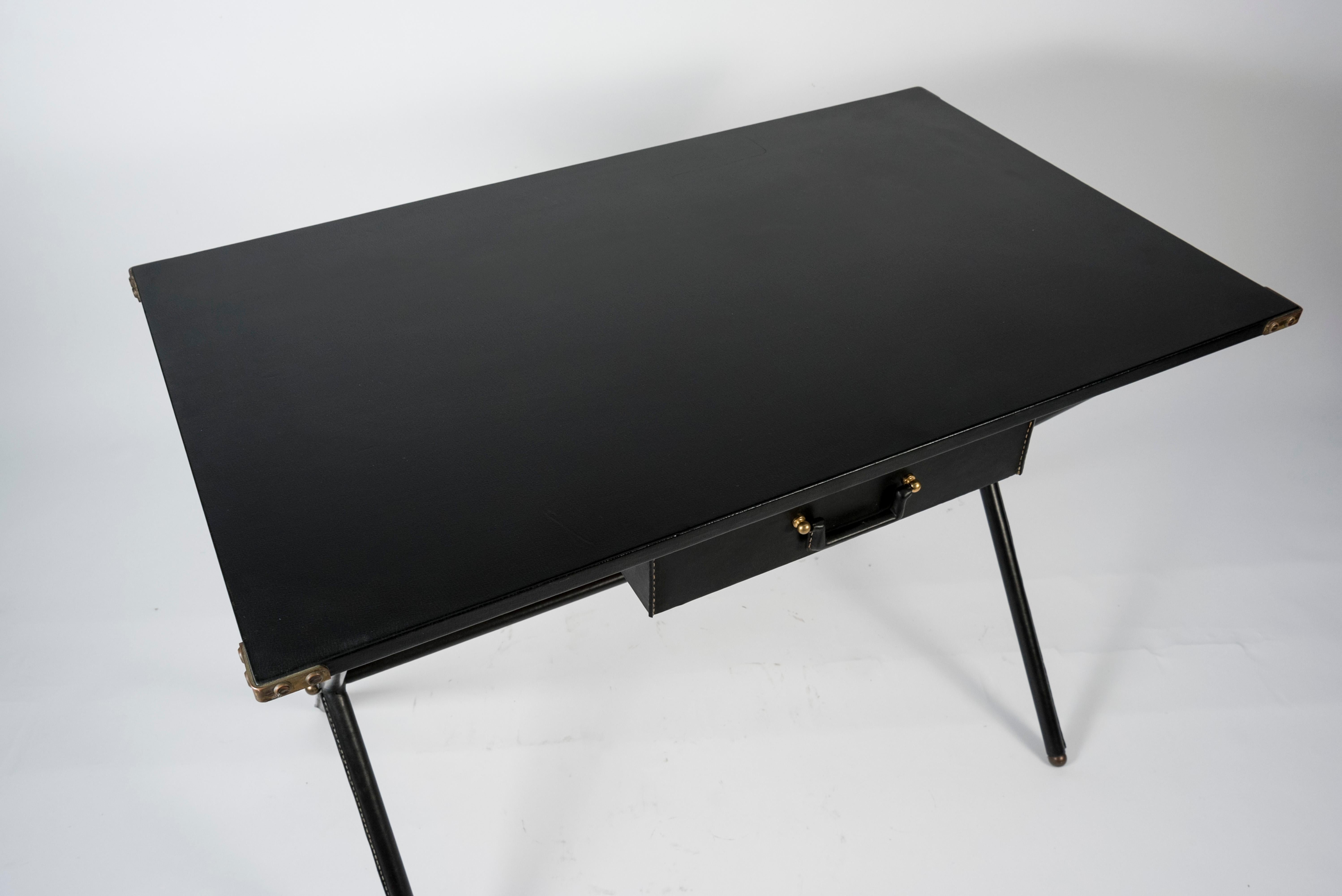 Mid-20th Century Stitched Leather Desk by Jacques Adnet