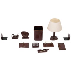 Stitched Leather Desk Set, France, 1960s