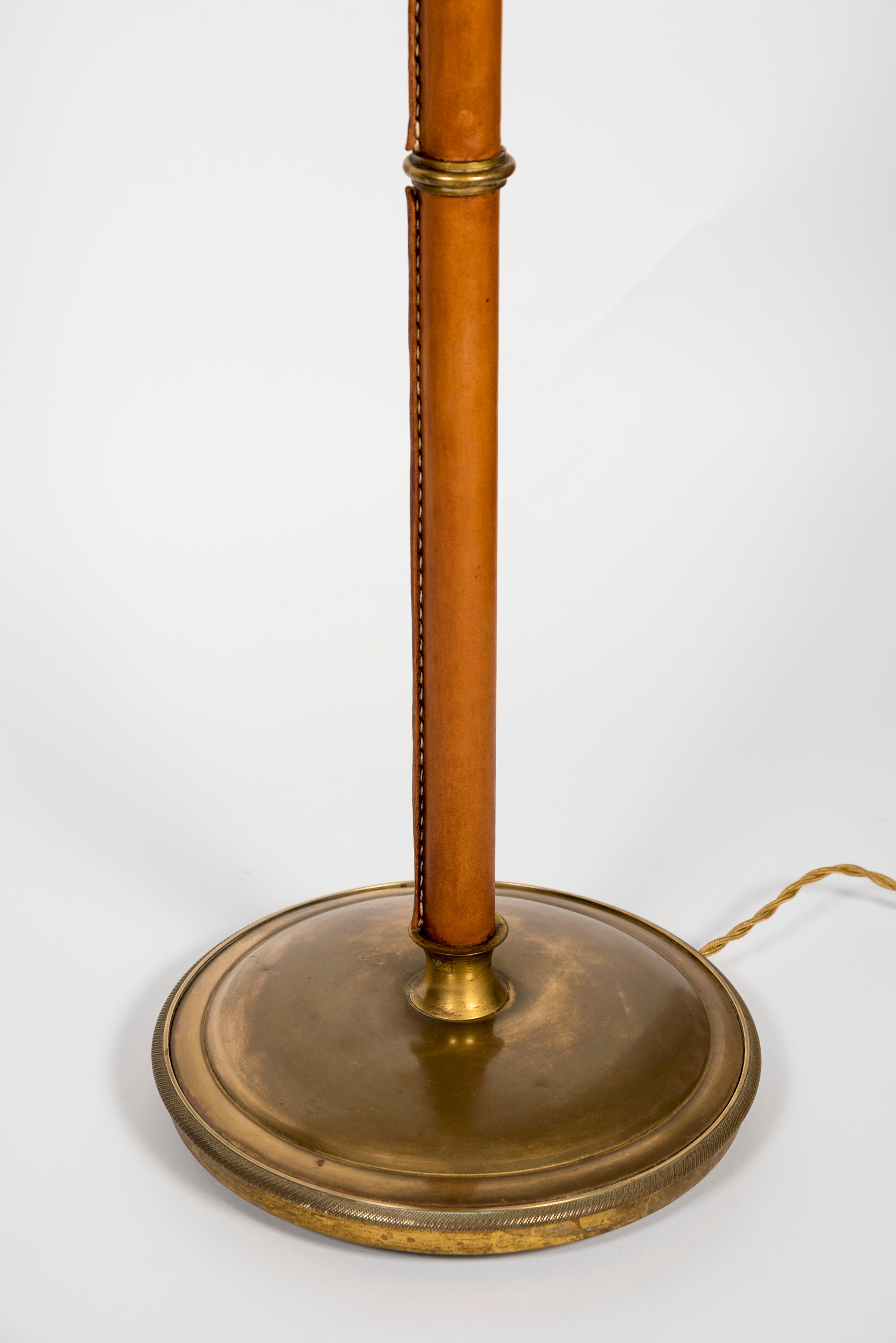Stitched Leather Floor Lamp by Jacques Adnet In Excellent Condition In Bois-Colombes, FR