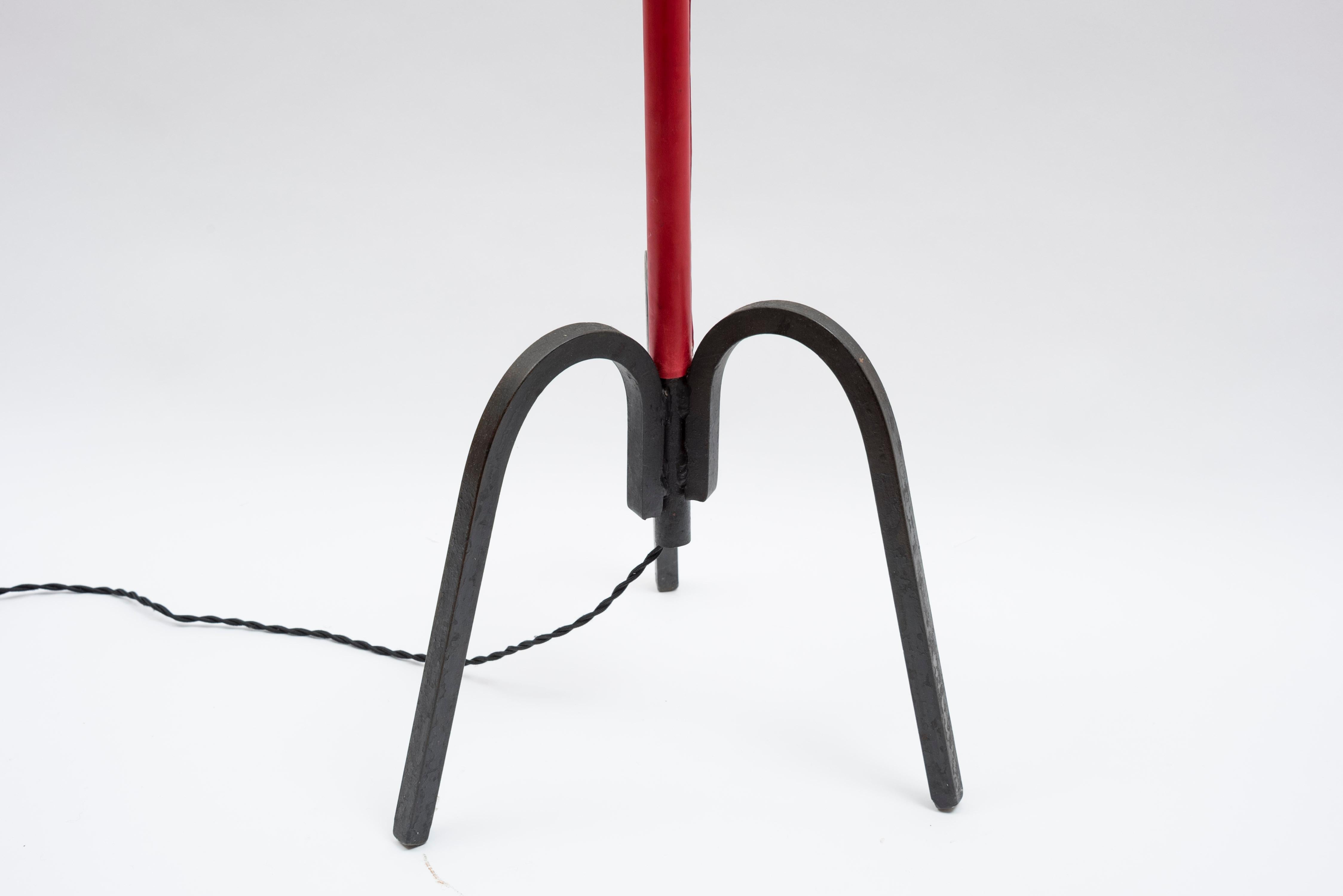 Stitched Leather Floor Lamp by Jacques Adnet In Good Condition For Sale In Bois-Colombes, FR