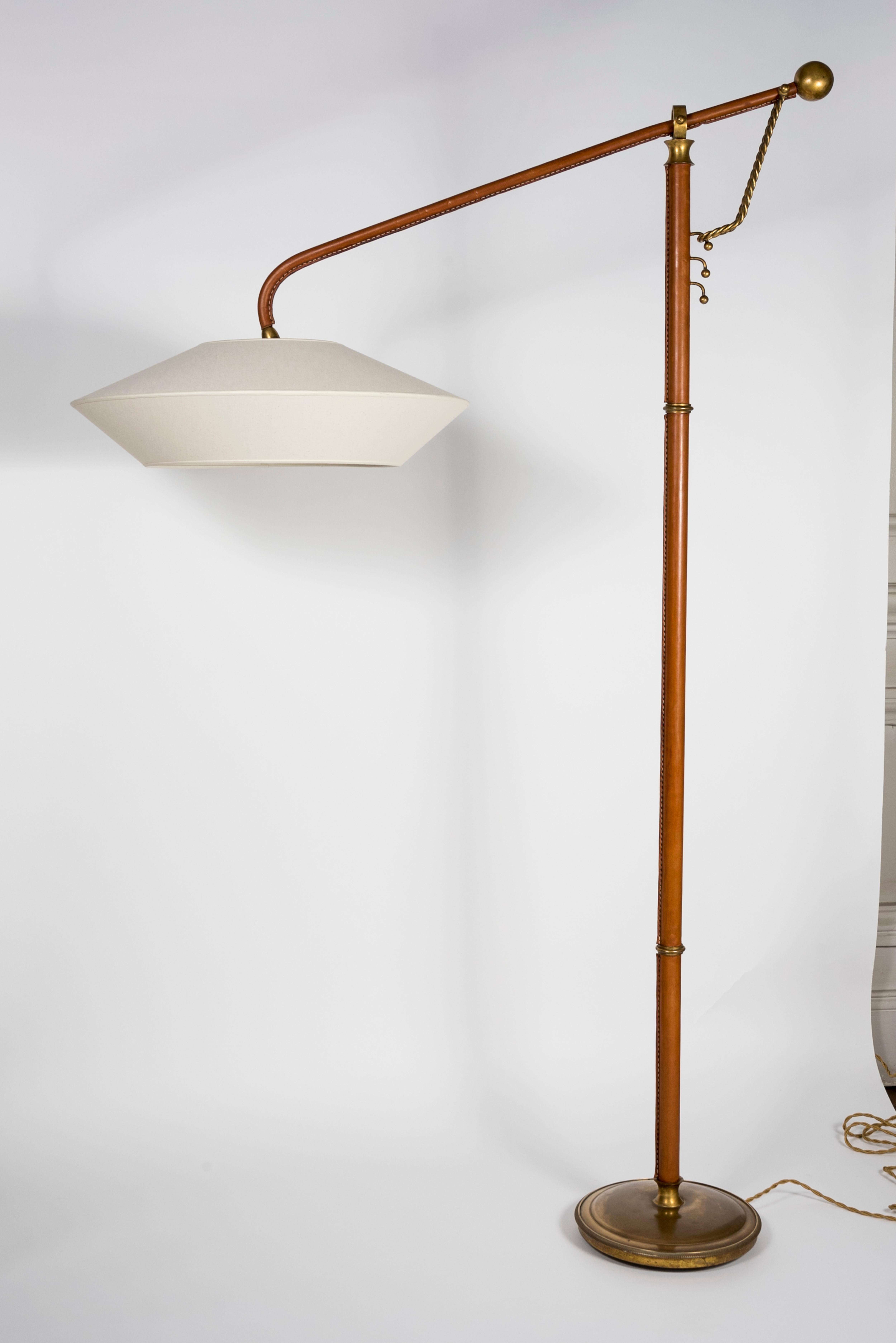 Mid-20th Century Stitched Leather Floor Lamp by Jacques Adnet