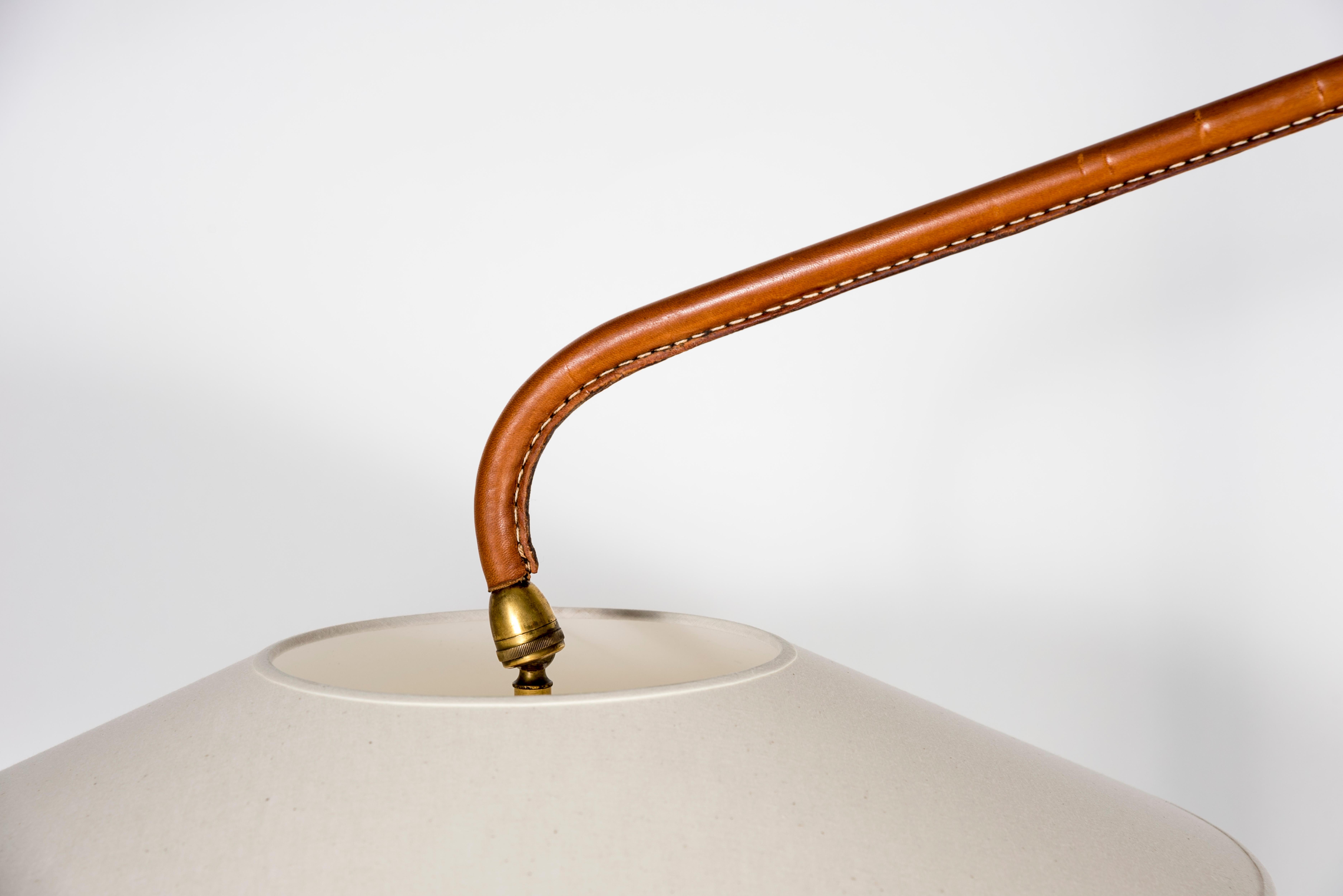 Brass Stitched Leather Floor Lamp by Jacques Adnet