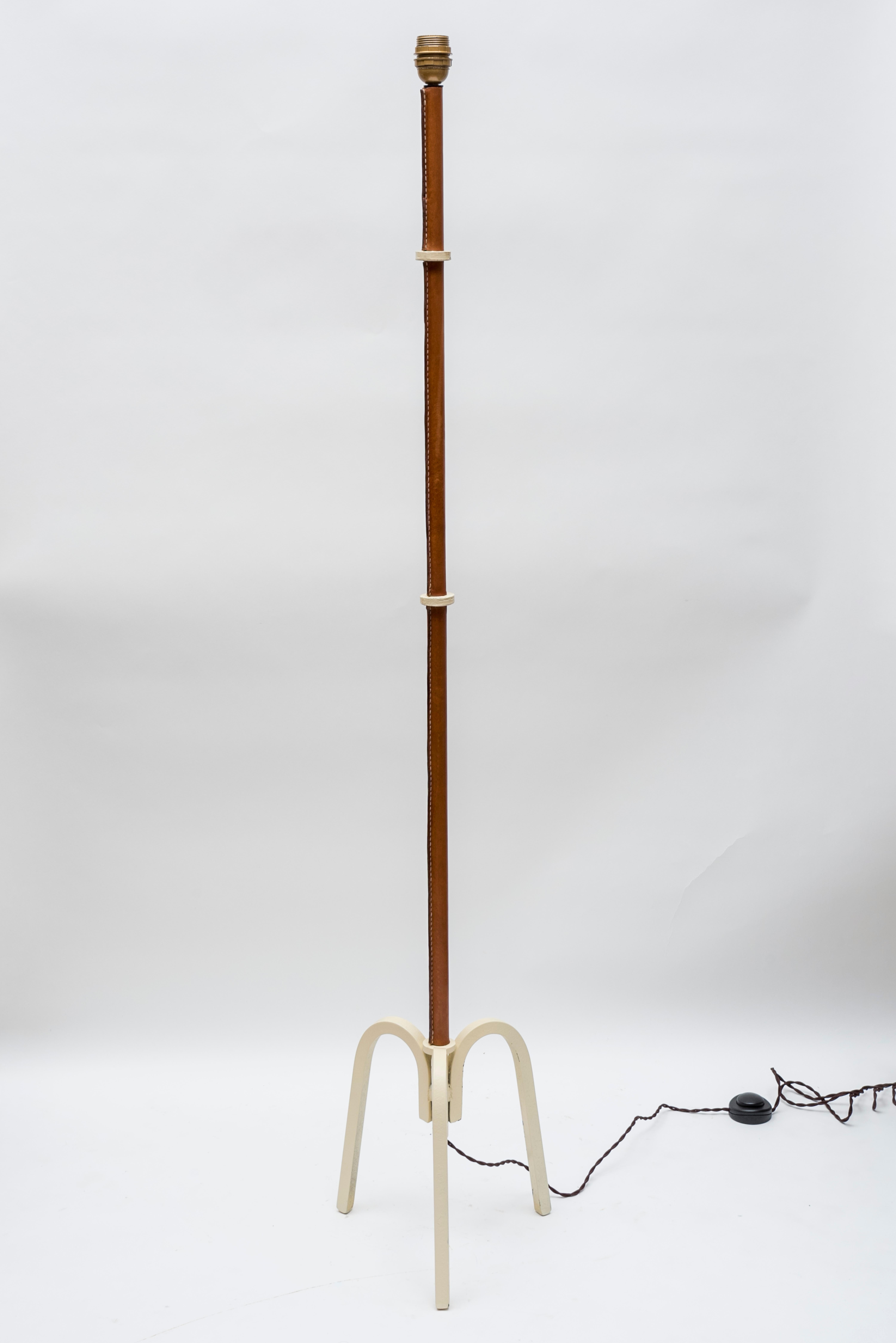 Mid-20th Century Stitched Leather floor lamp by Jacques Adnet For Sale