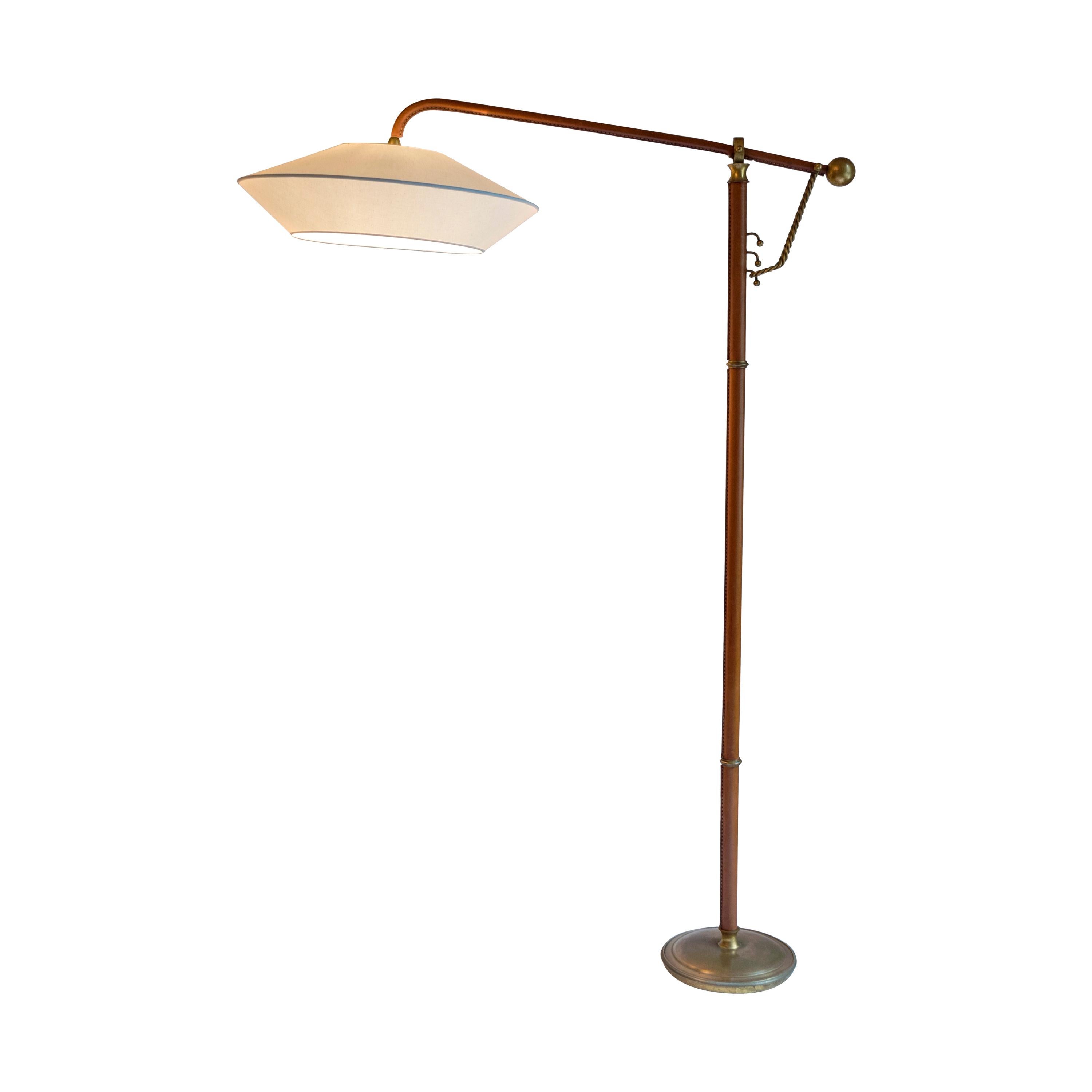 Stitched Leather Floor Lamp by Jacques Adnet