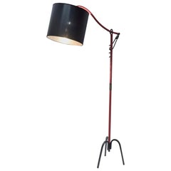 Vintage Stitched Leather Floor Lamp by Jacques Adnet