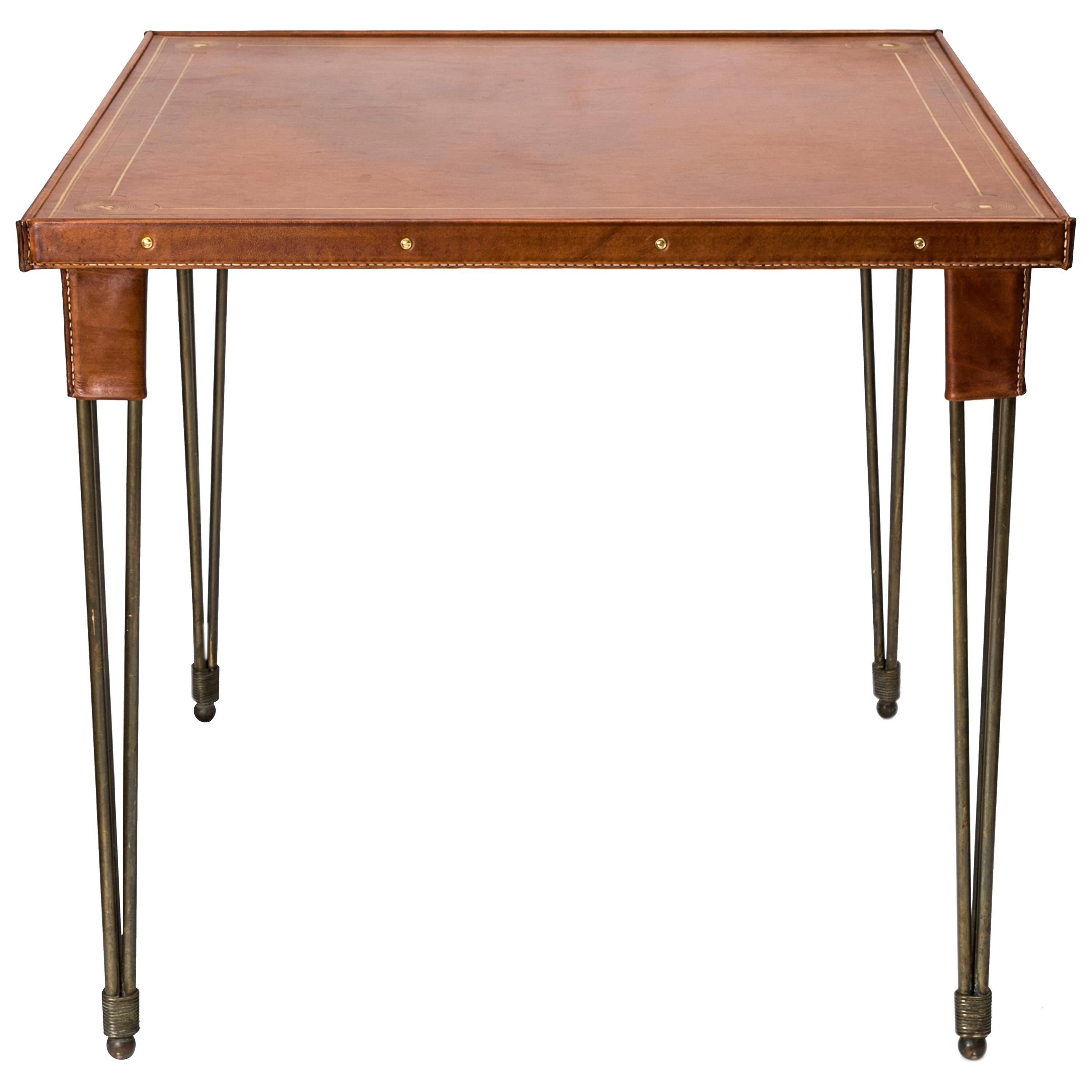 Stitched Leather Game Table by Jacques Adnet