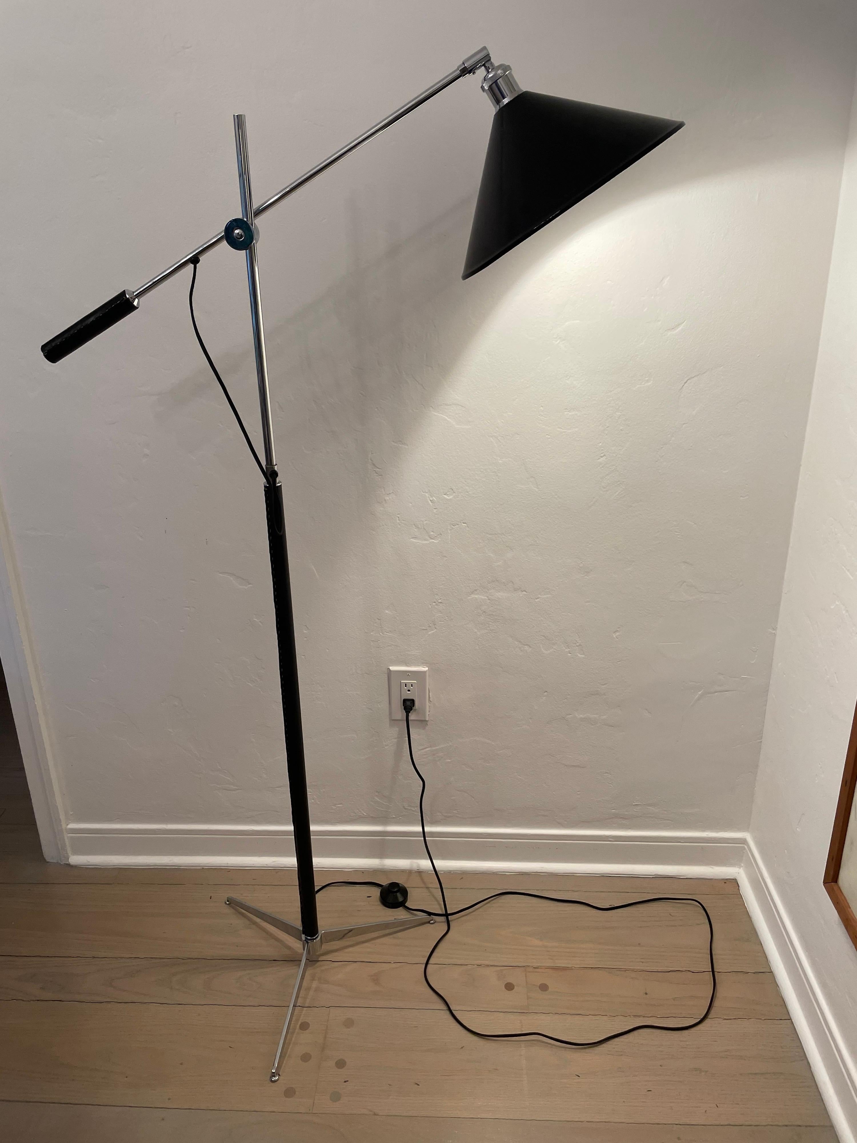 Stitched Leather Italian Floor Lamp For Sale 5