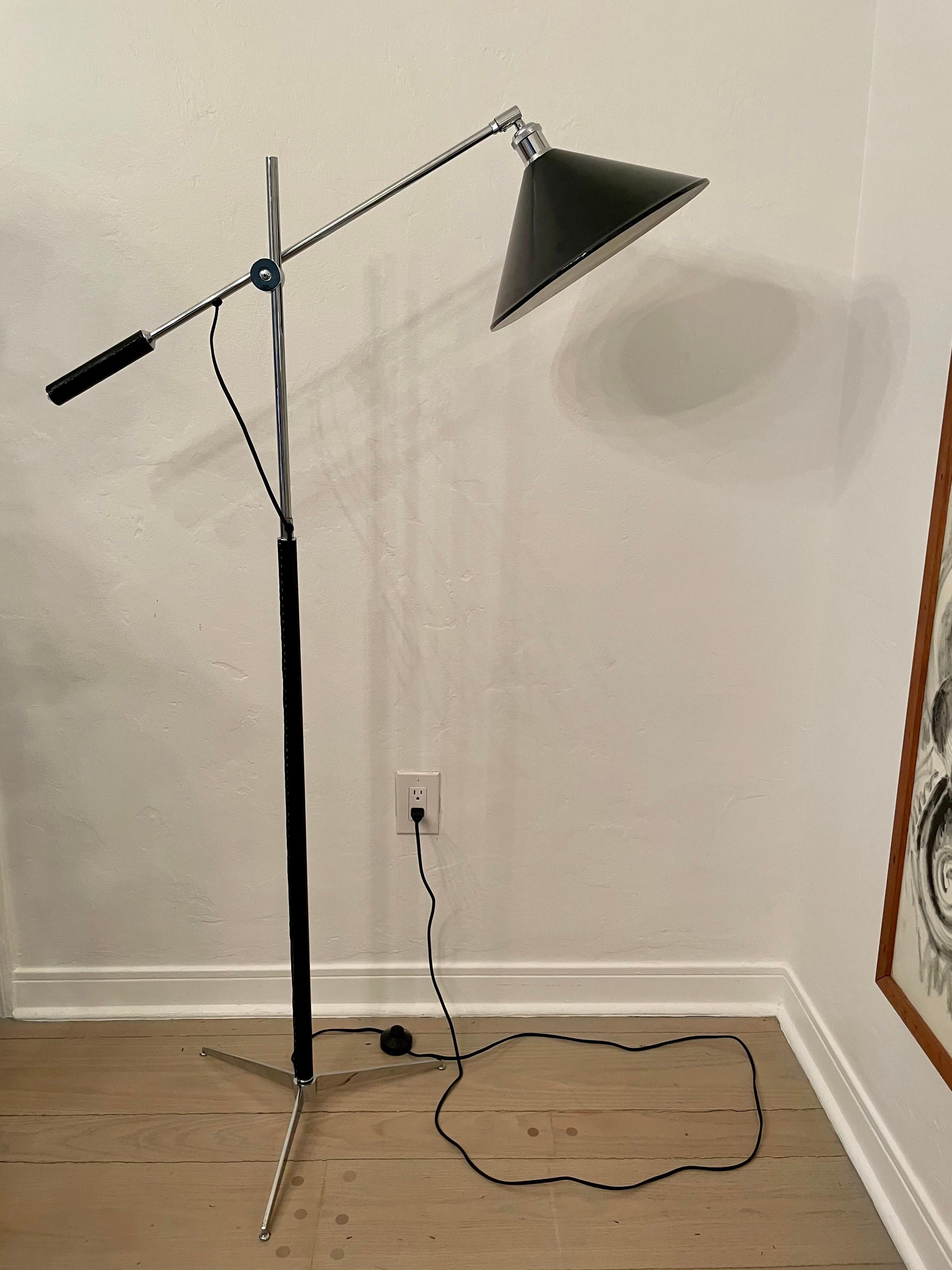 Stitched Leather Italian Floor Lamp For Sale 8