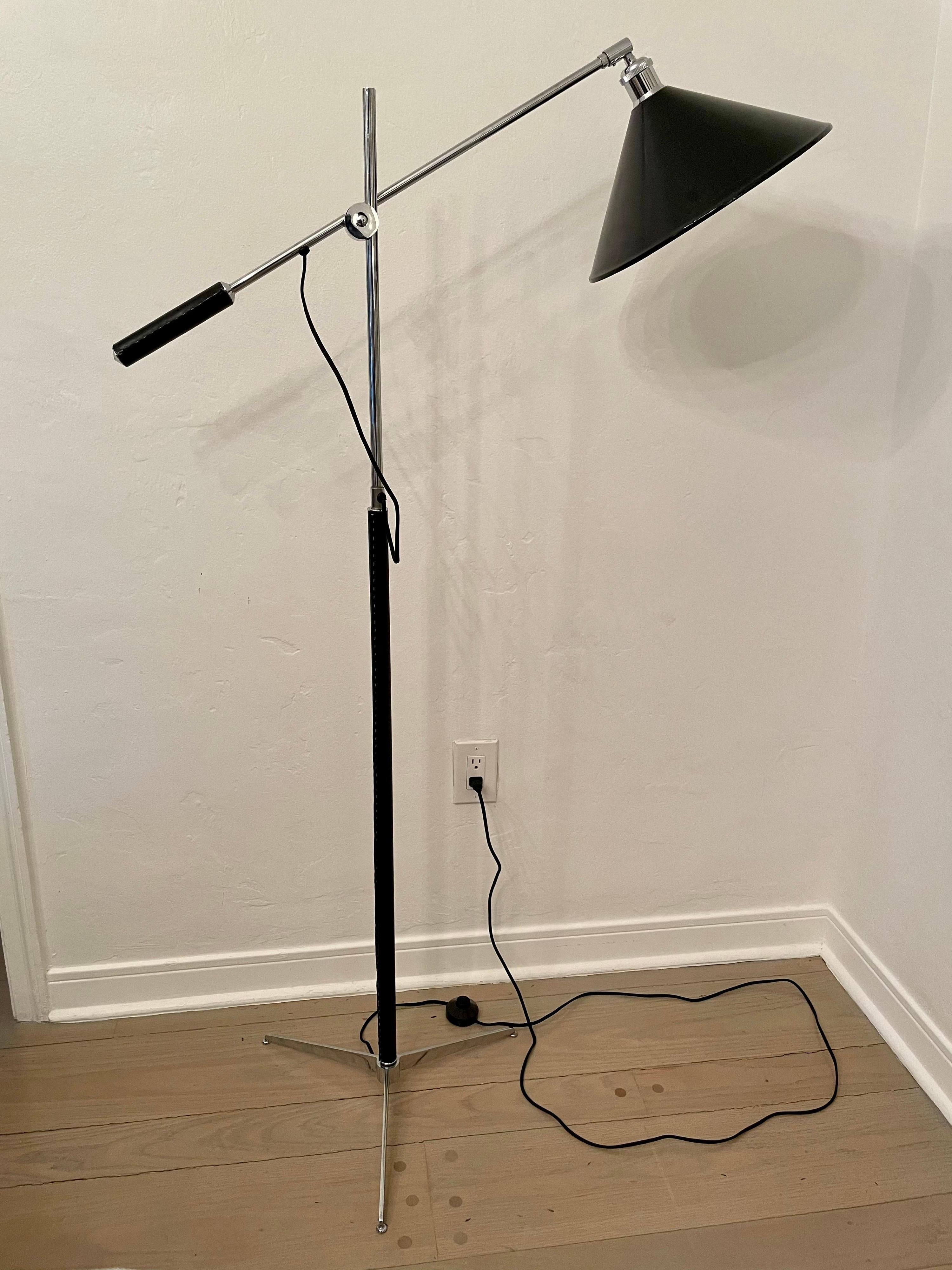 Metal Stitched Leather Italian Floor Lamp For Sale