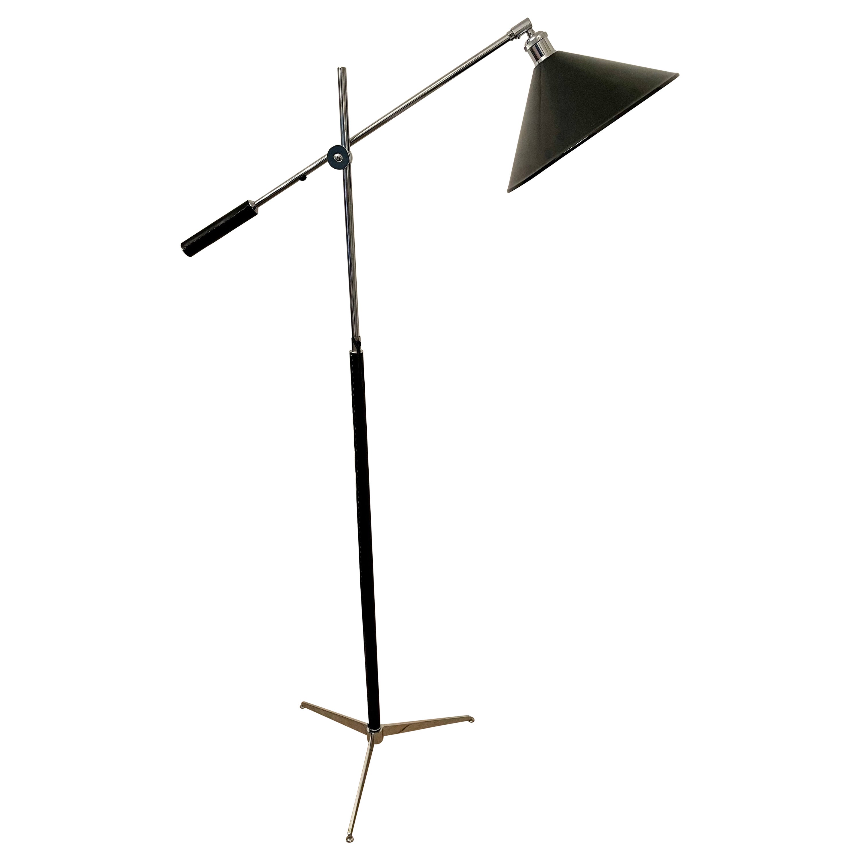 Lampadaire italien en cuir cousu