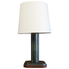 Stitched Leather Lamp Attributed to Jacques Adnet, France, 1950s