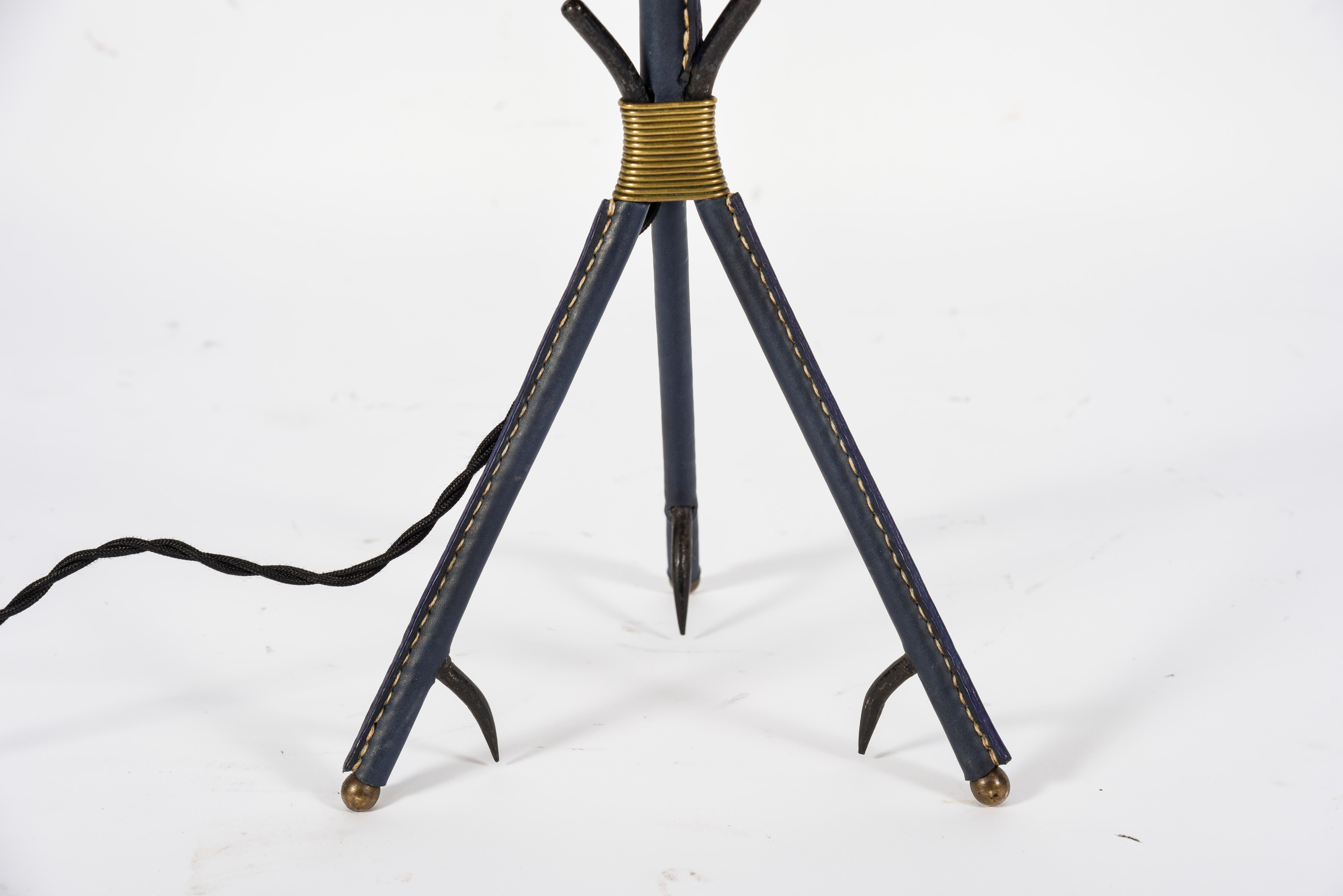 French Stitched Leather Lamp by Jacques Adnet