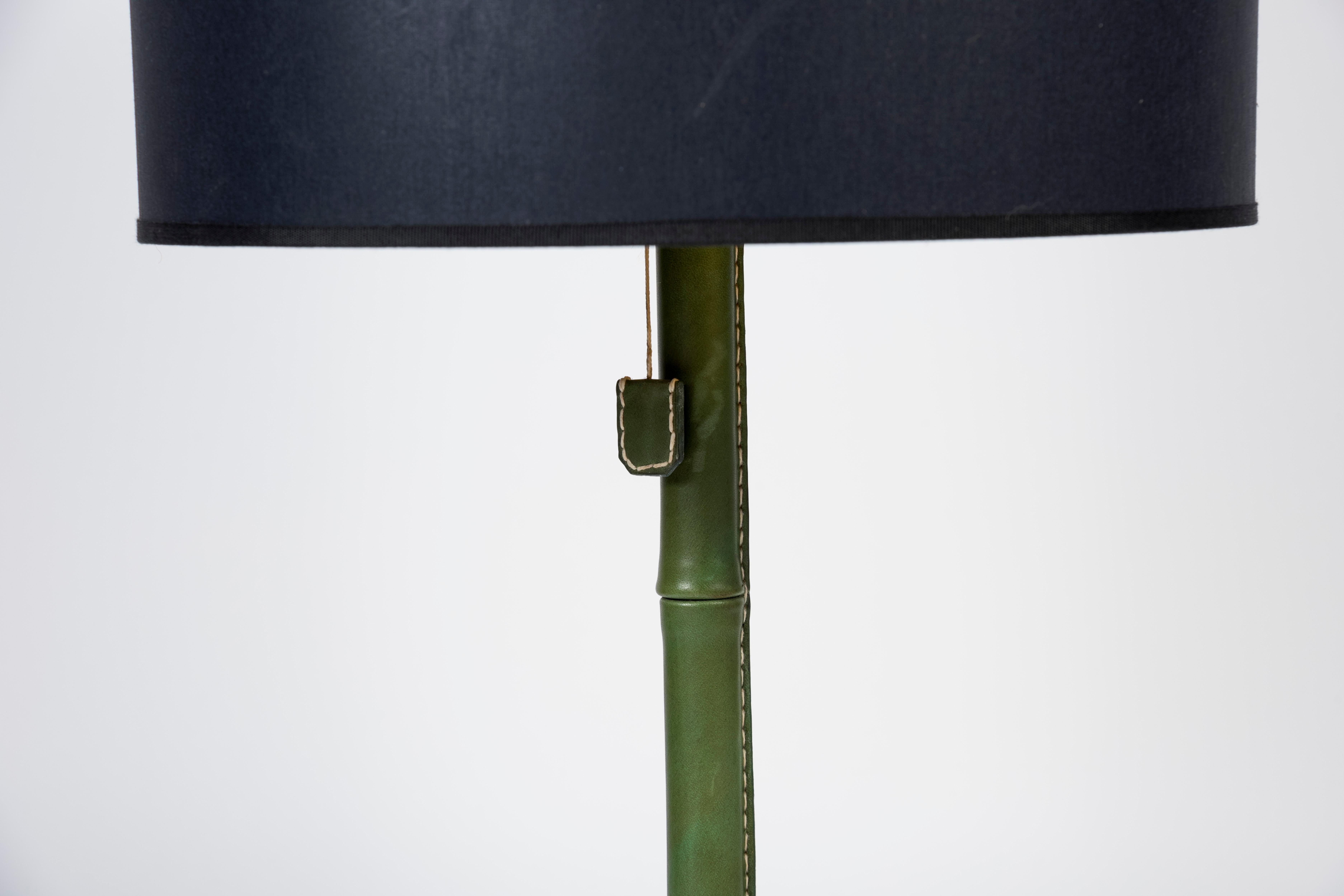 French Stitched Leather Lamp by Jacques Adnet