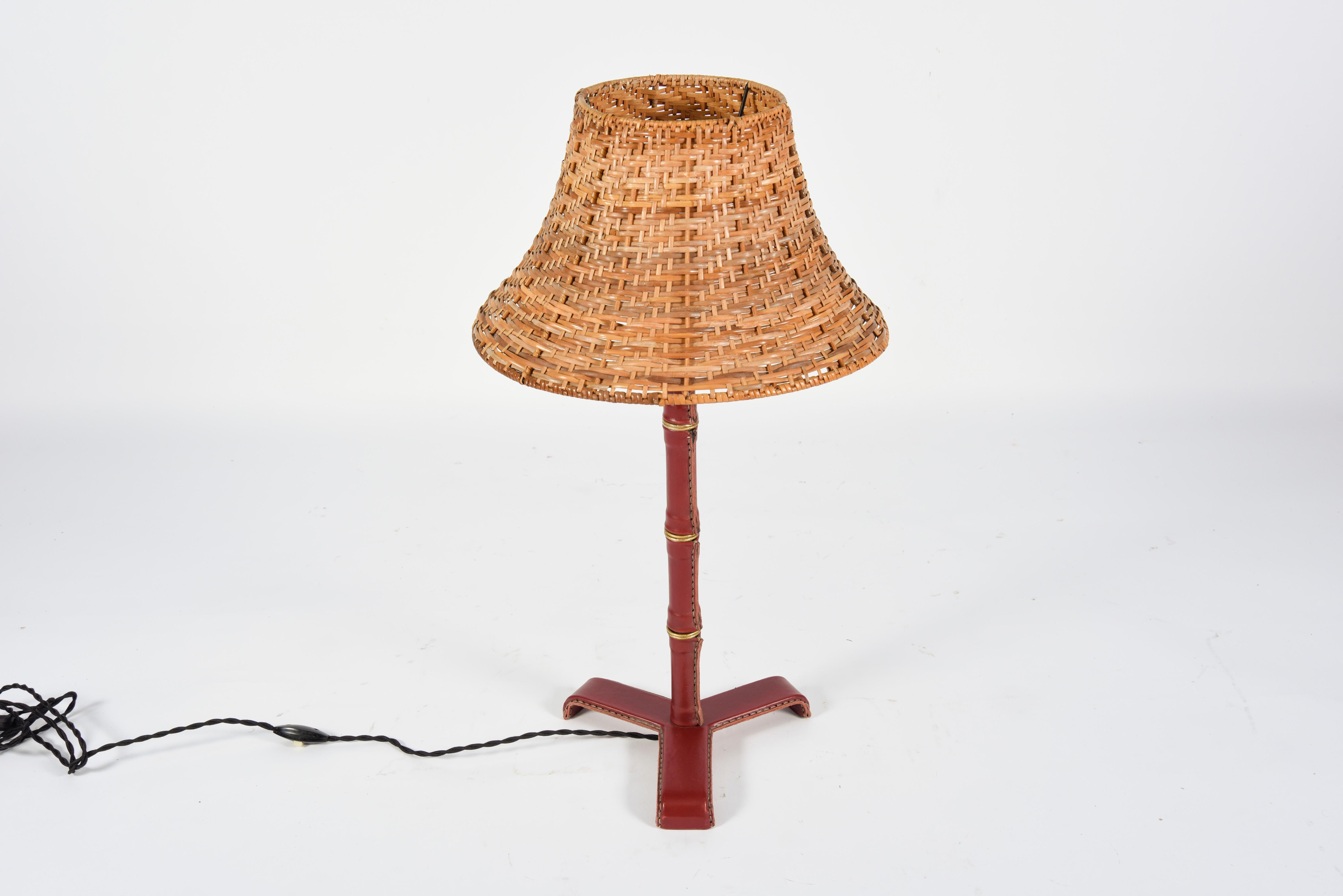 Stitched Leather Lamp by Jacques Adnet In Excellent Condition In New York, NY