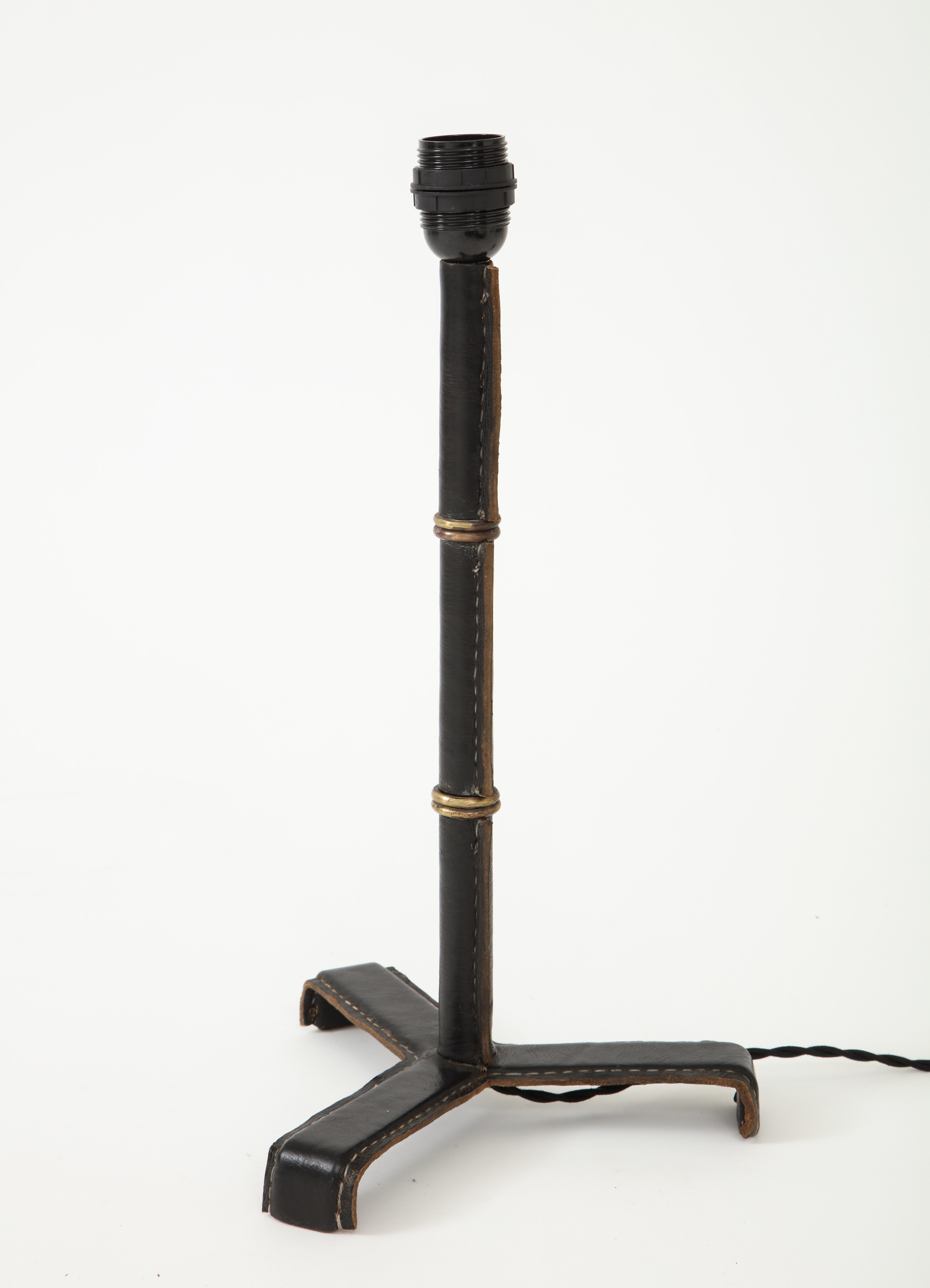 Mid-20th Century Stitched Leather Lamp by Jacques Adnet