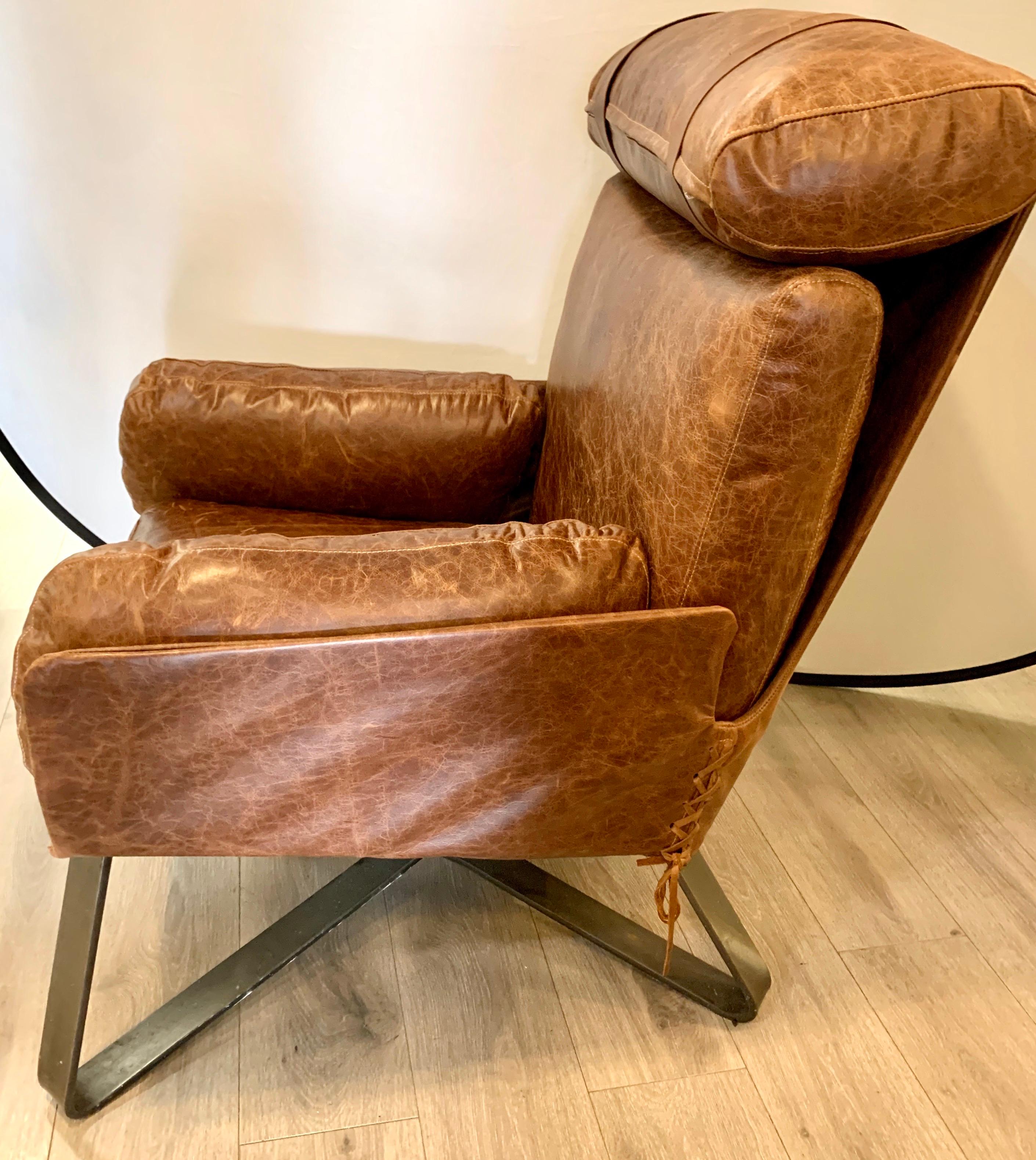 Mid-Century Modern Stitched Leather Lounge Chair