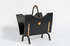 Stitched Leather Magazine Rack by Jacques Adnet