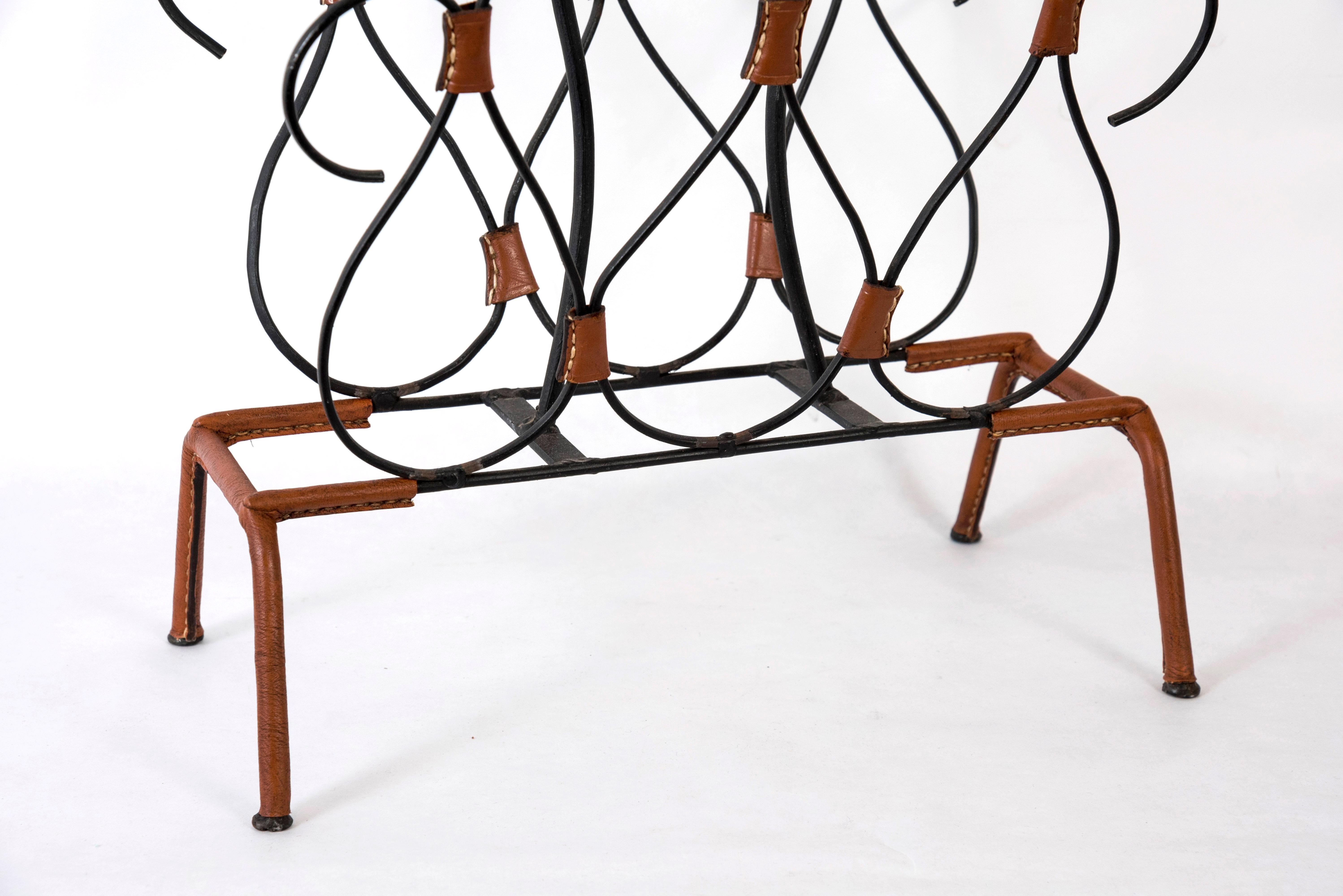 Stitched Leather Magazine Rack by Jacques Adnet In Excellent Condition In Bois-Colombes, FR