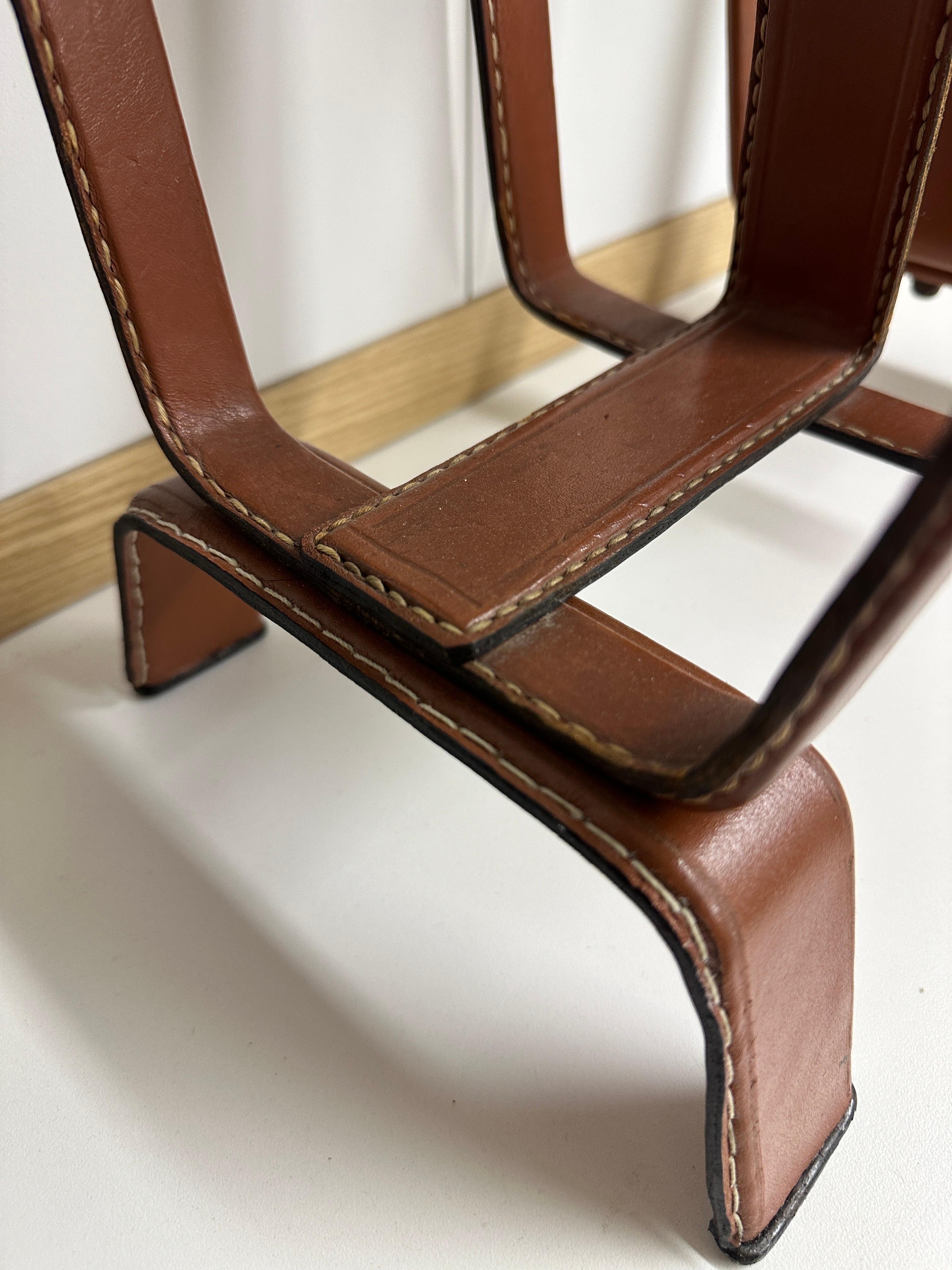 Stitched Leather Magazine Rack For Sale 8