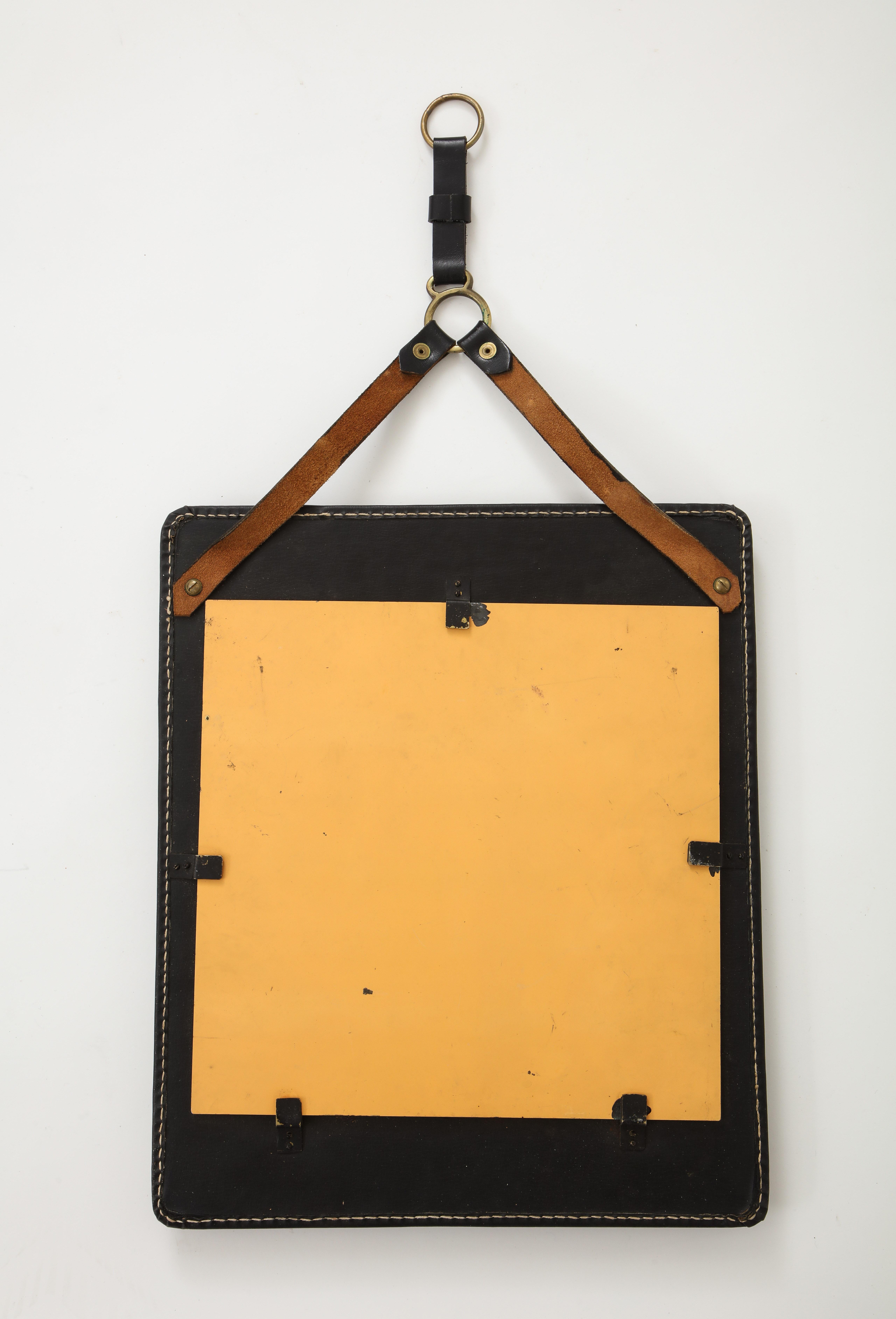 Stitched Leather Mirror by Jacques Adnet For Sale 8