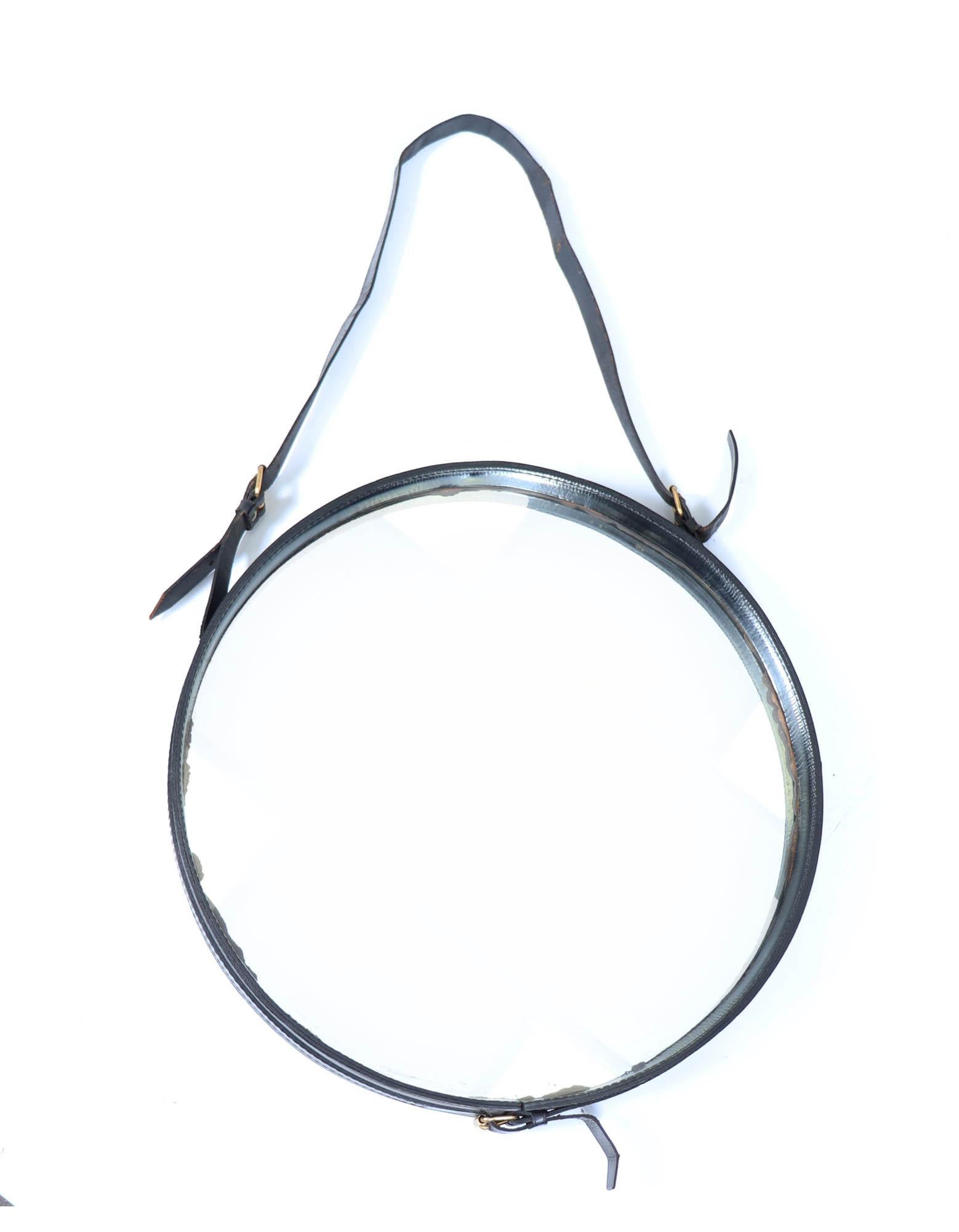 Francese Specchio in pelle Stitch by Jacques Adnet in vendita