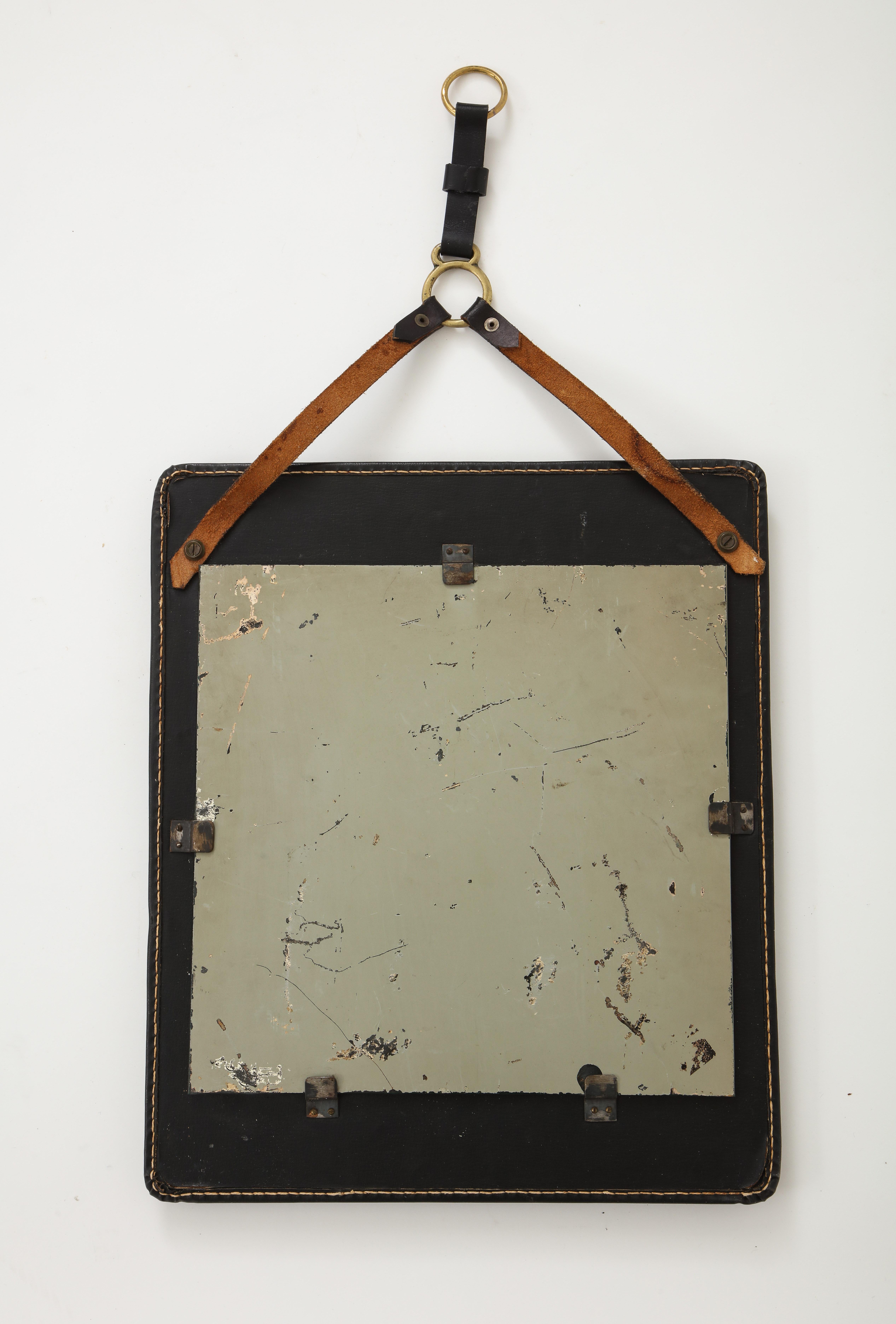 Stitched Leather Mirror by Jacques Adnet For Sale 1