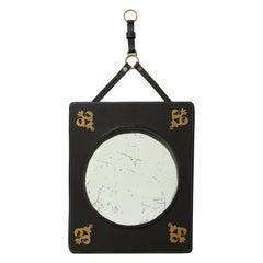 Vintage Stitched Leather Mirror by Jacques Adnet