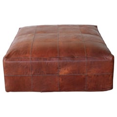 Stitched Leather Oversized Upholstered Ottoman, Italy, 1970s