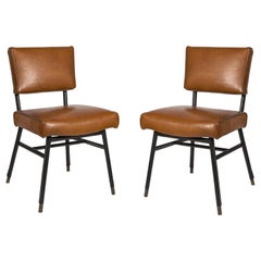 Stitched Leather Pair of Chairs by Jacques Adnet