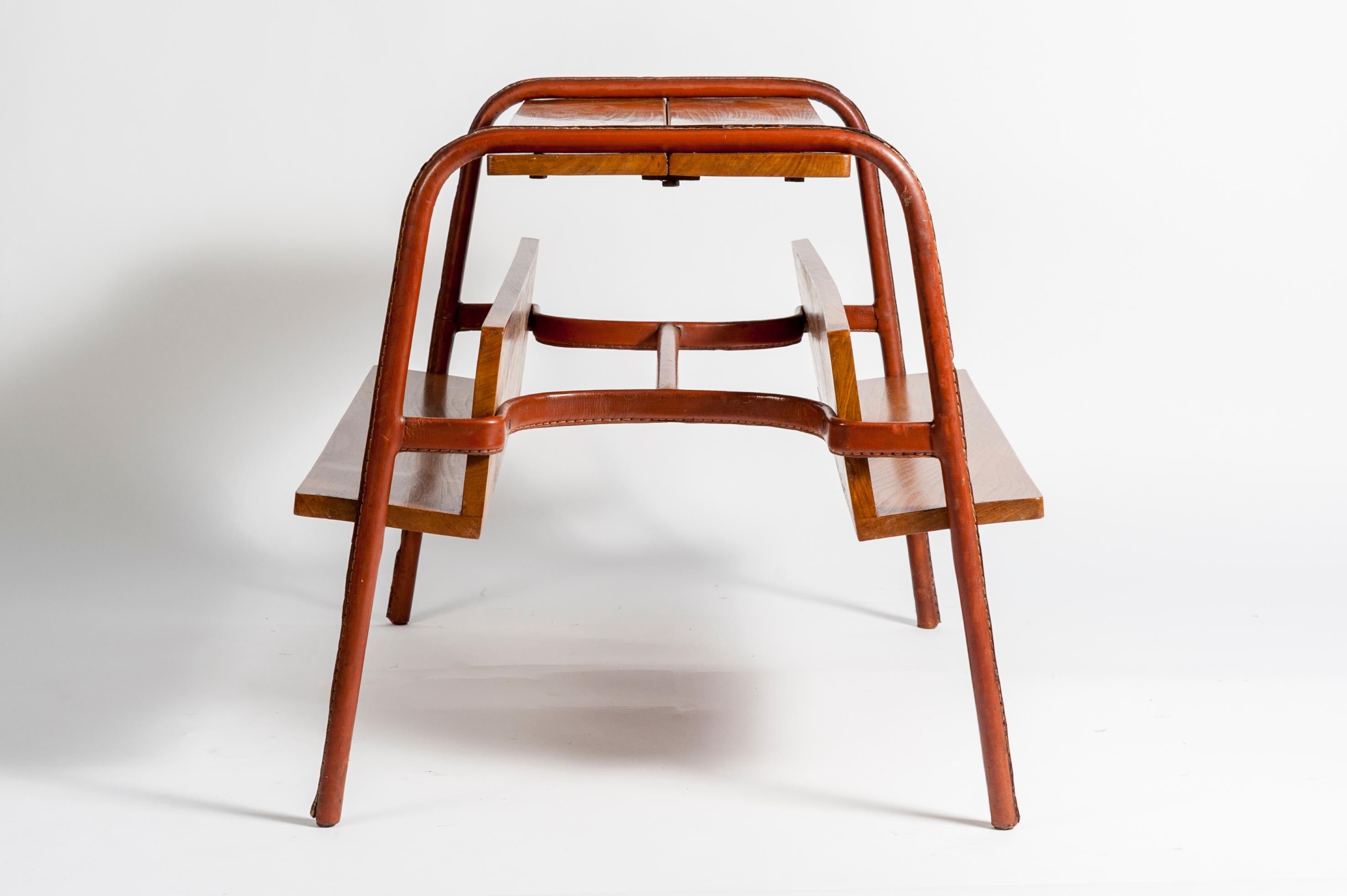 Mid-20th Century Stitched Leather Table by Jacques Adnet