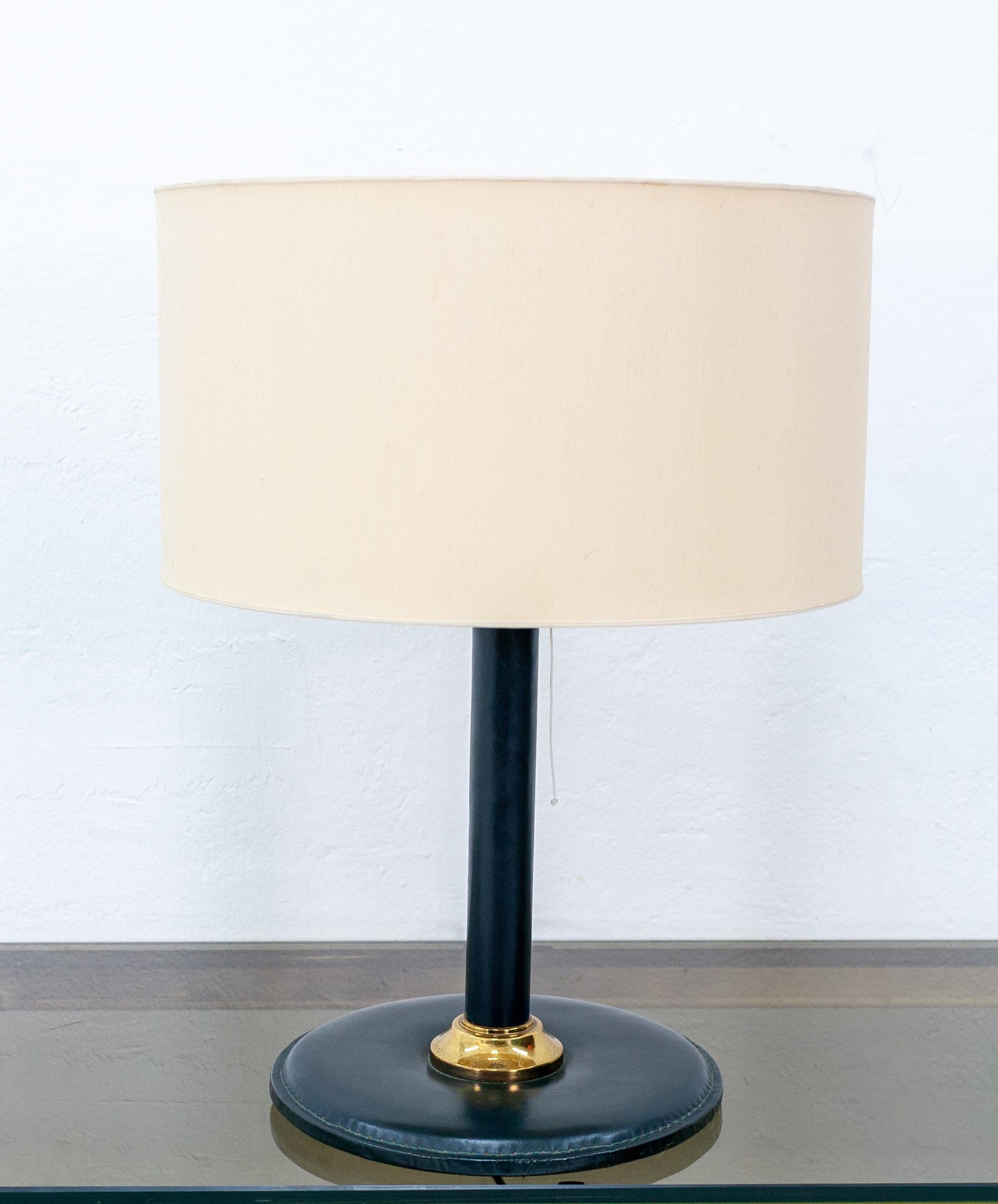 Mid-Century Modern Stitched Leather Table Lamp, Attributed to Jacques Adnet