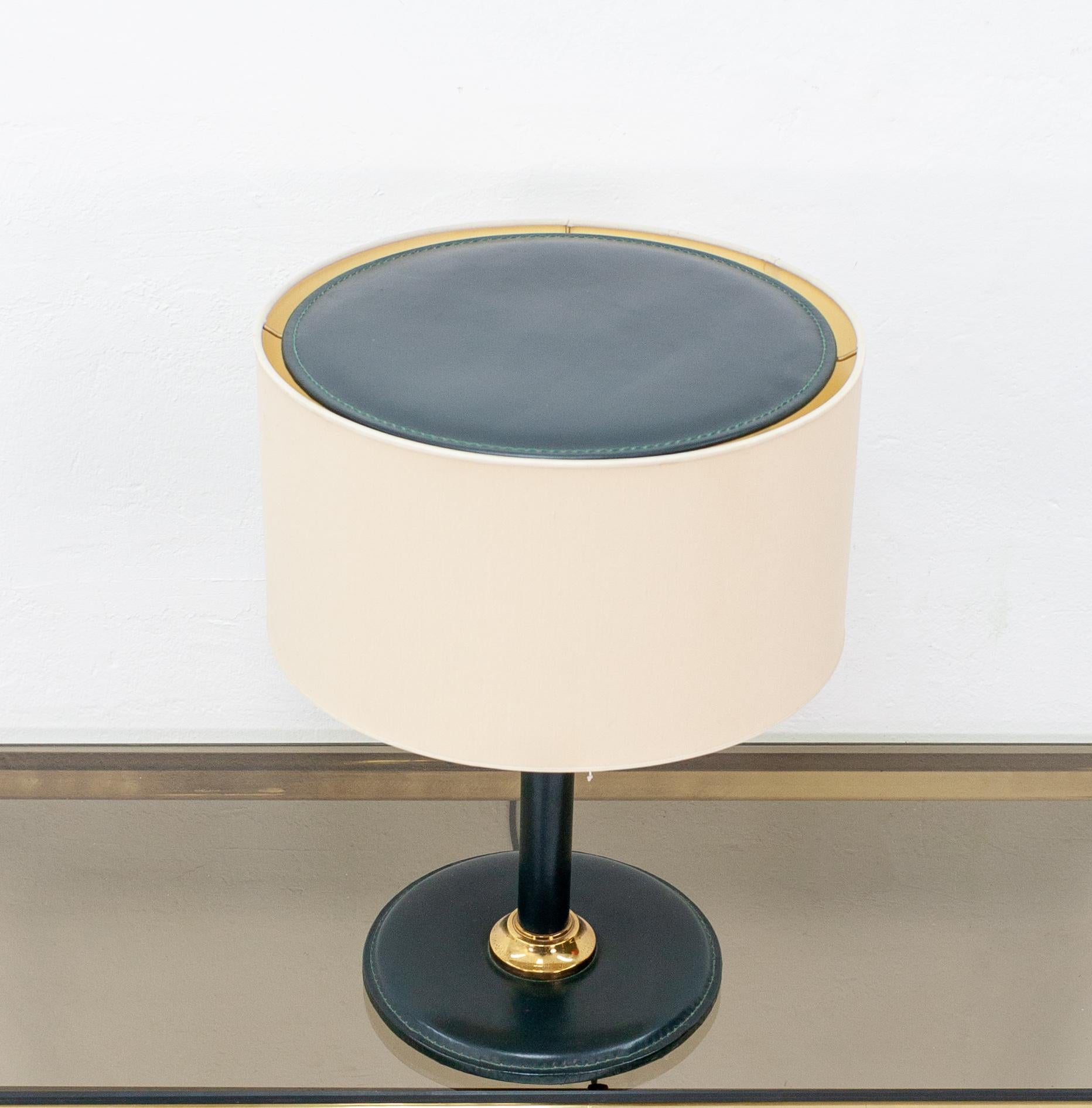 French Stitched Leather Table Lamp, Attributed to Jacques Adnet