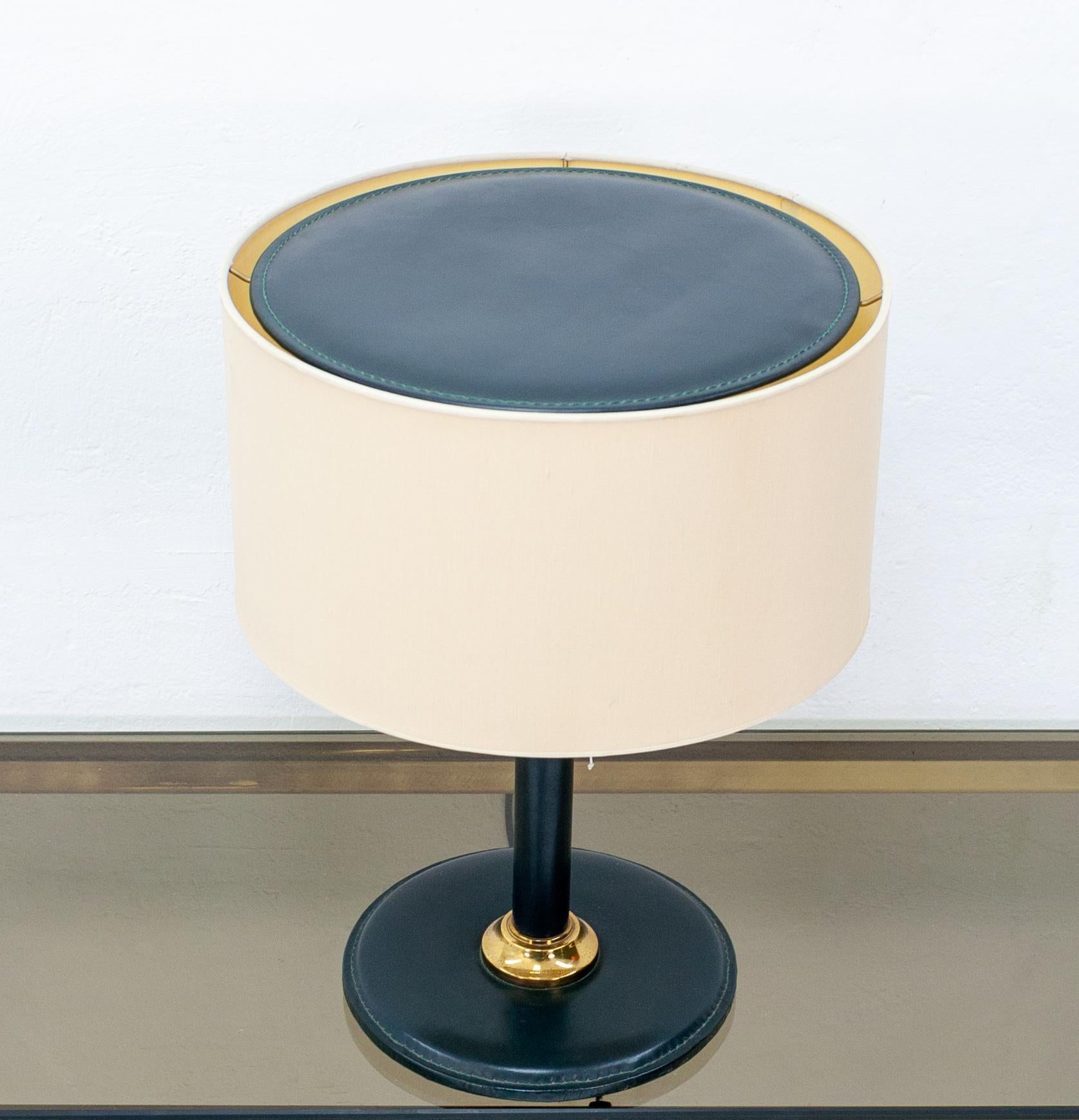 Stitched Leather Table Lamp, Attributed to Jacques Adnet In Good Condition In Den Haag, NL