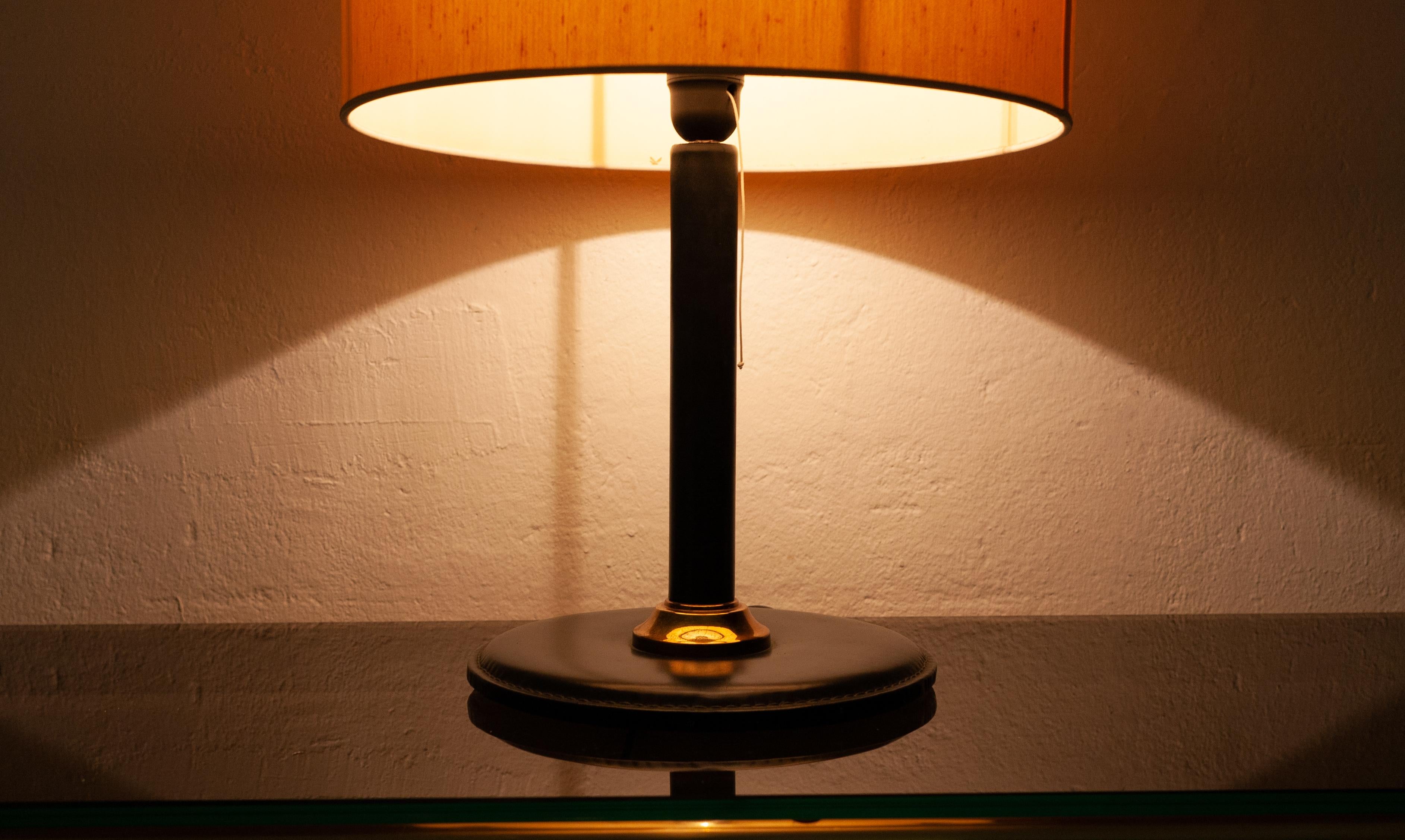 Mid-20th Century Stitched Leather Table Lamp, Attributed to Jacques Adnet
