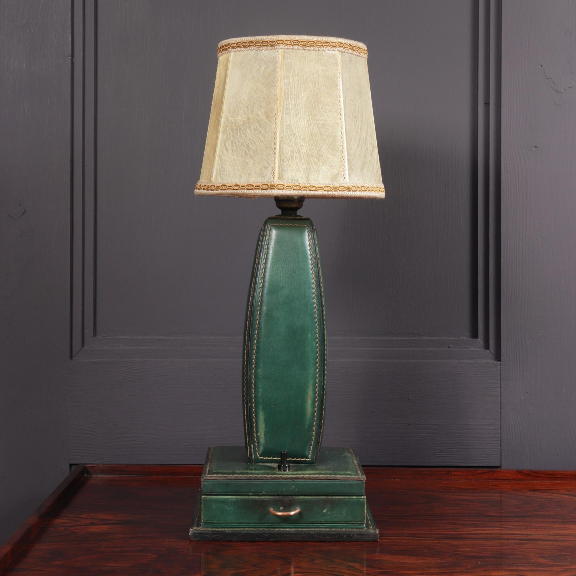 Stitched Leather Table Lamp by Jacques Adnet, France, 1950 For Sale 5