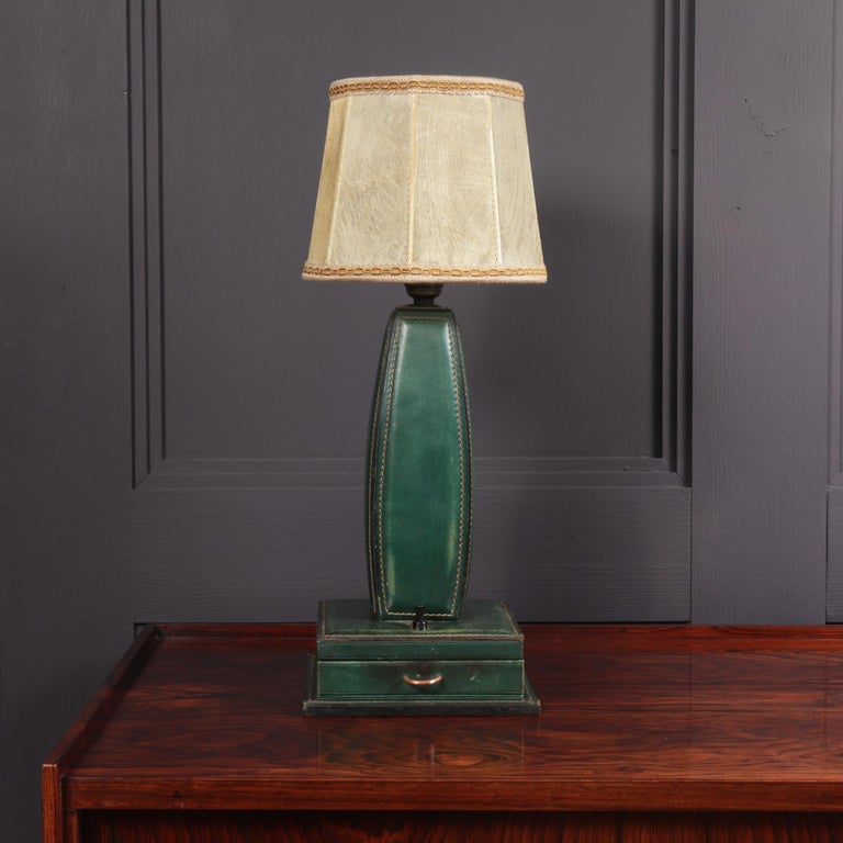 Stitched Leather Table Lamp by Jacques Adnet, France, 1950 For Sale 6