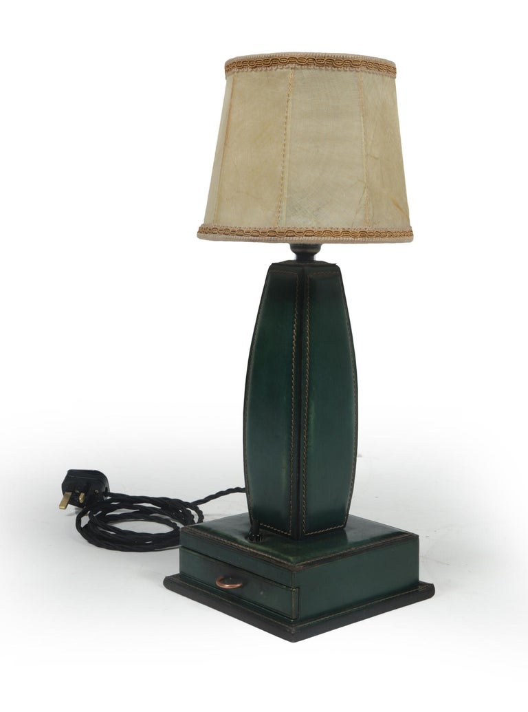 Stitched Leather Table Lamp by Jacques Adnet, France, 1950 For Sale 7