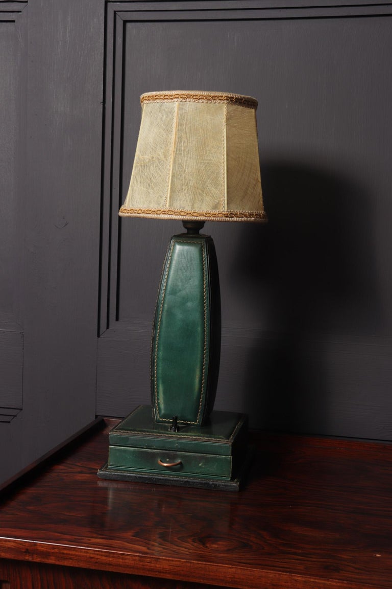 Mid-Century Modern Stitched Leather Table Lamp by Jacques Adnet, France, 1950 For Sale