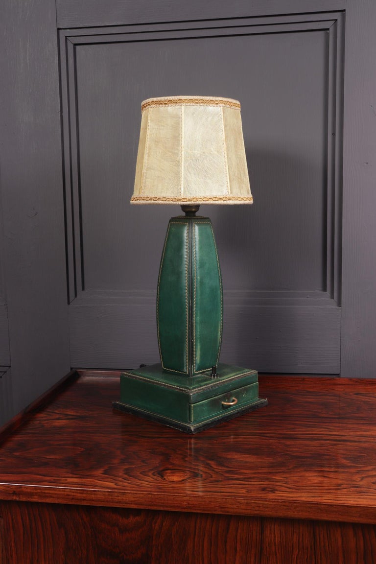Mid-20th Century Stitched Leather Table Lamp by Jacques Adnet, France, 1950 For Sale