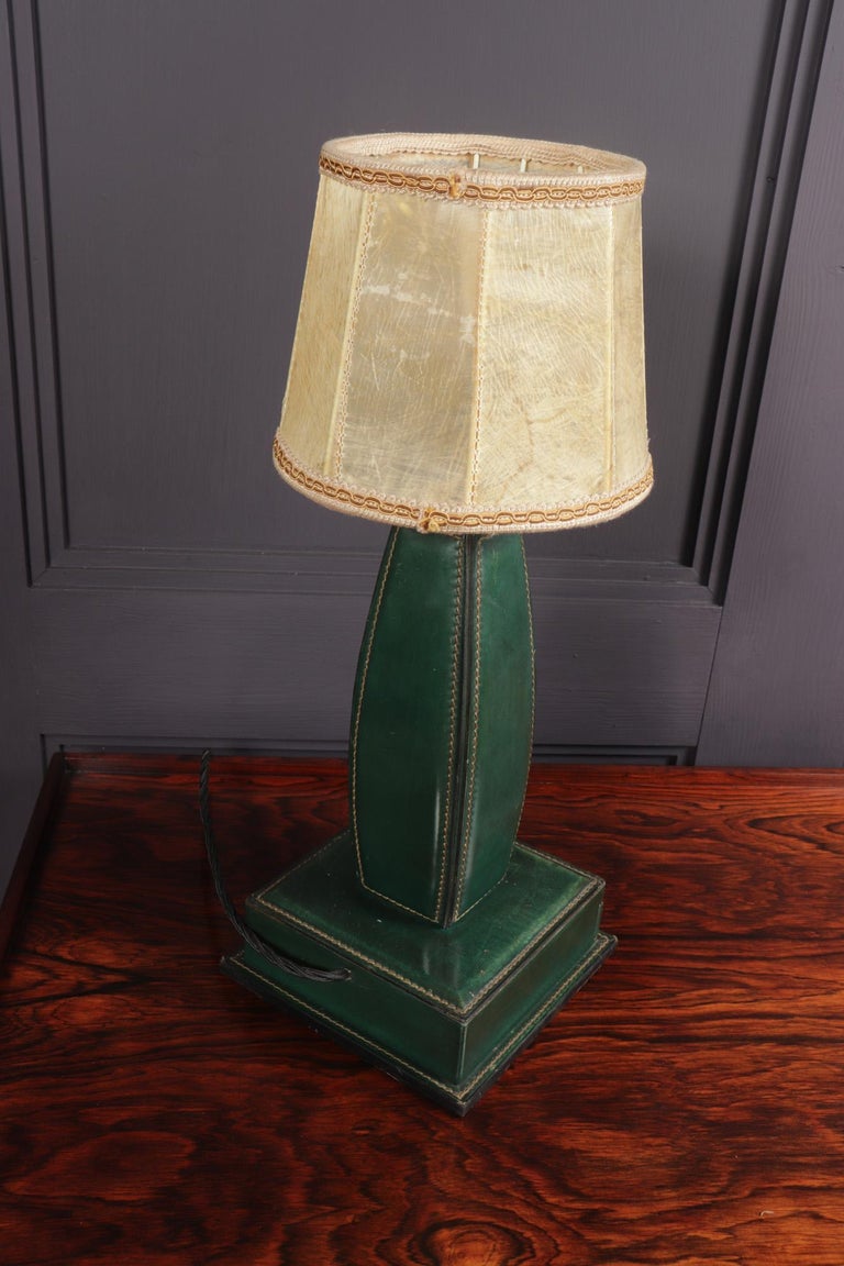 Stitched Leather Table Lamp by Jacques Adnet, France, 1950 For Sale 3