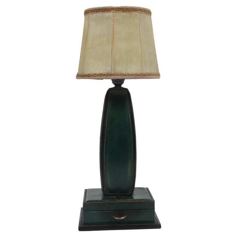 Stitched Leather Table Lamp by Jacques Adnet, France, 1950 For Sale