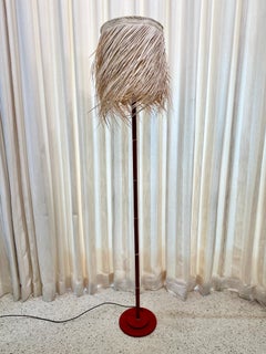 Stitched Leather Tall Floor Lamp in the Style of Adnet