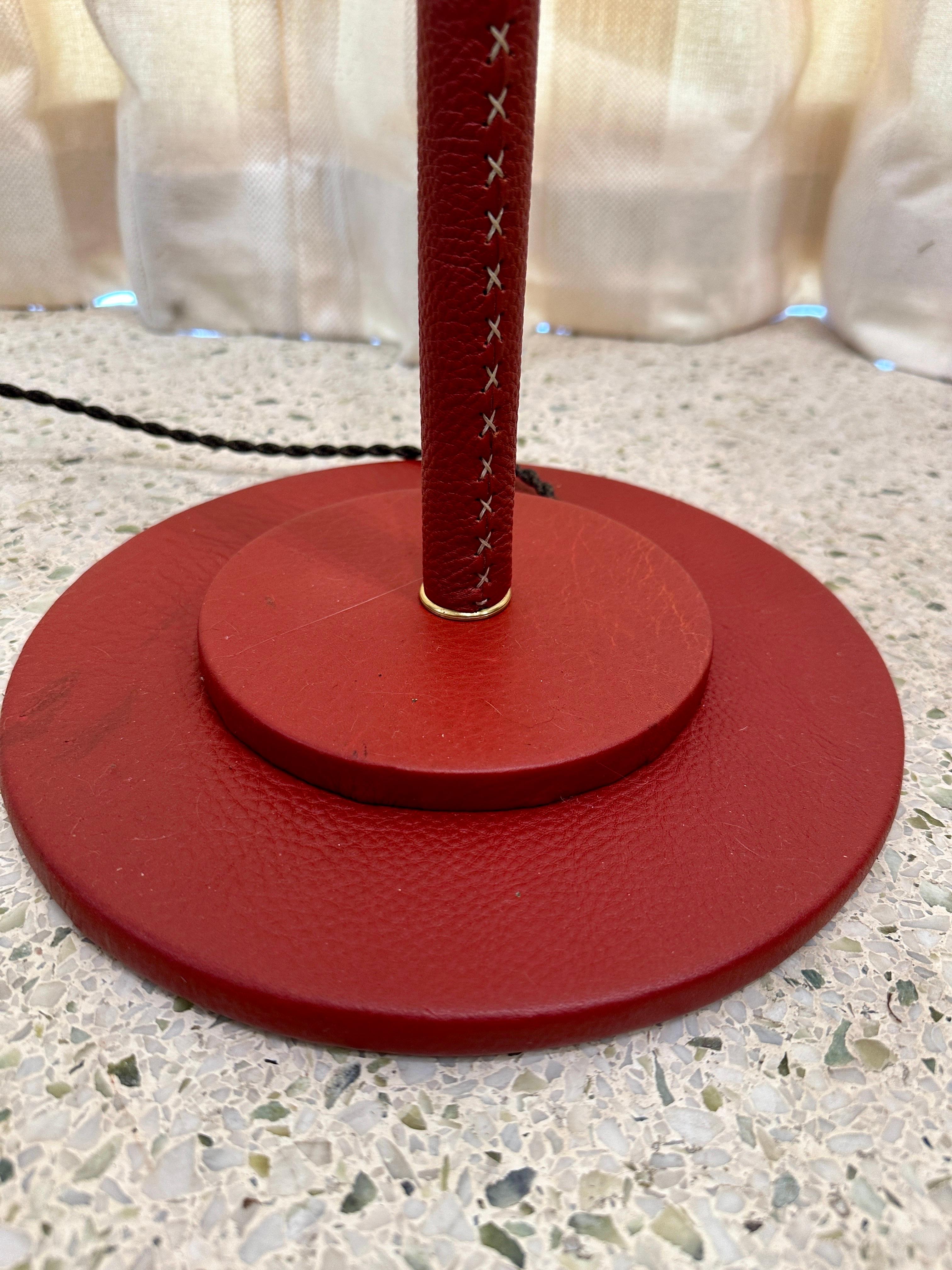 Mid-Century Modern Stitched Leather Tall Floor Lamp in the Style of Adnet For Sale