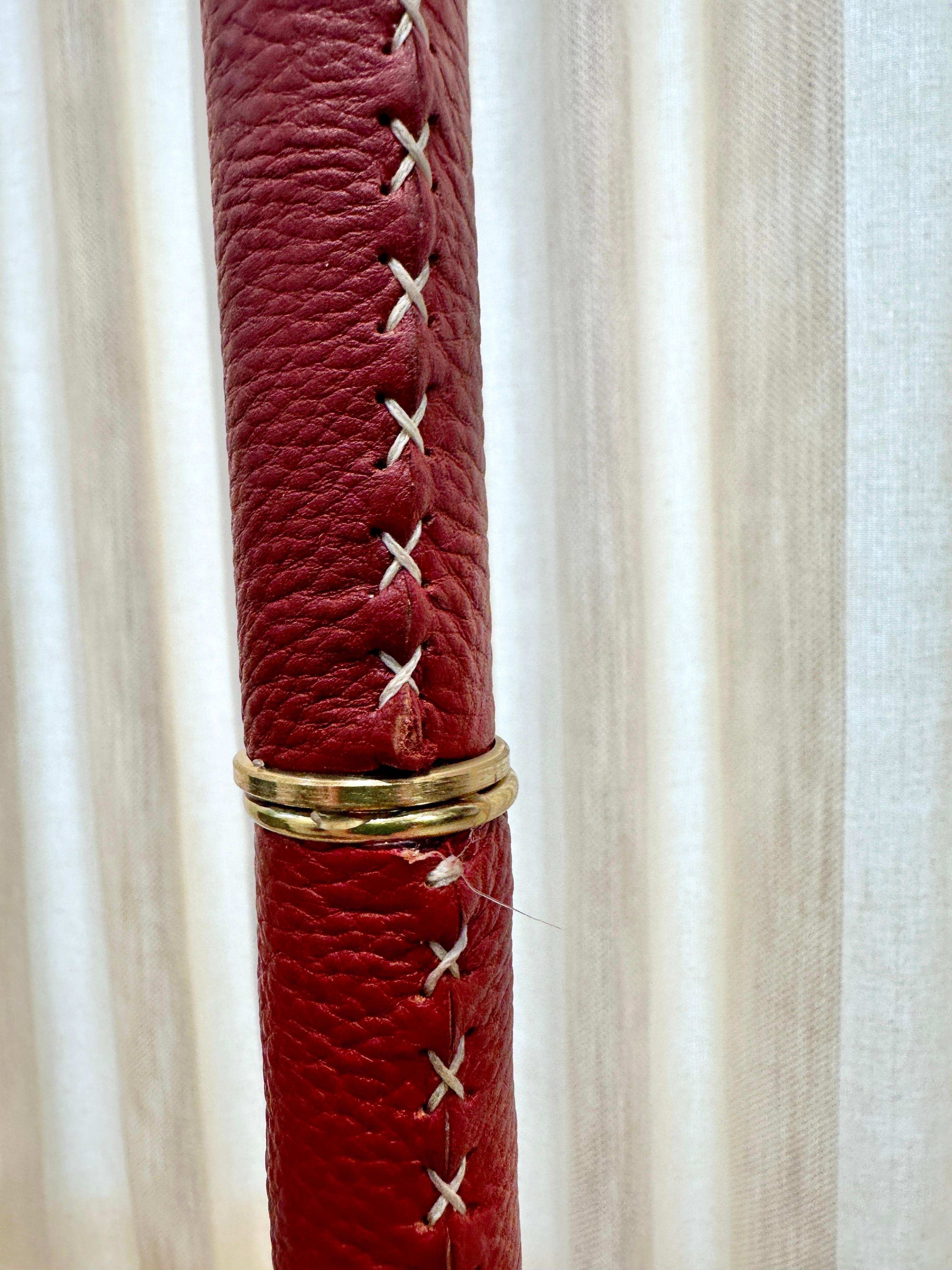 Stitched Leather Tall Floor Lamp in the Style of Adnet In Good Condition For Sale In North Miami, FL