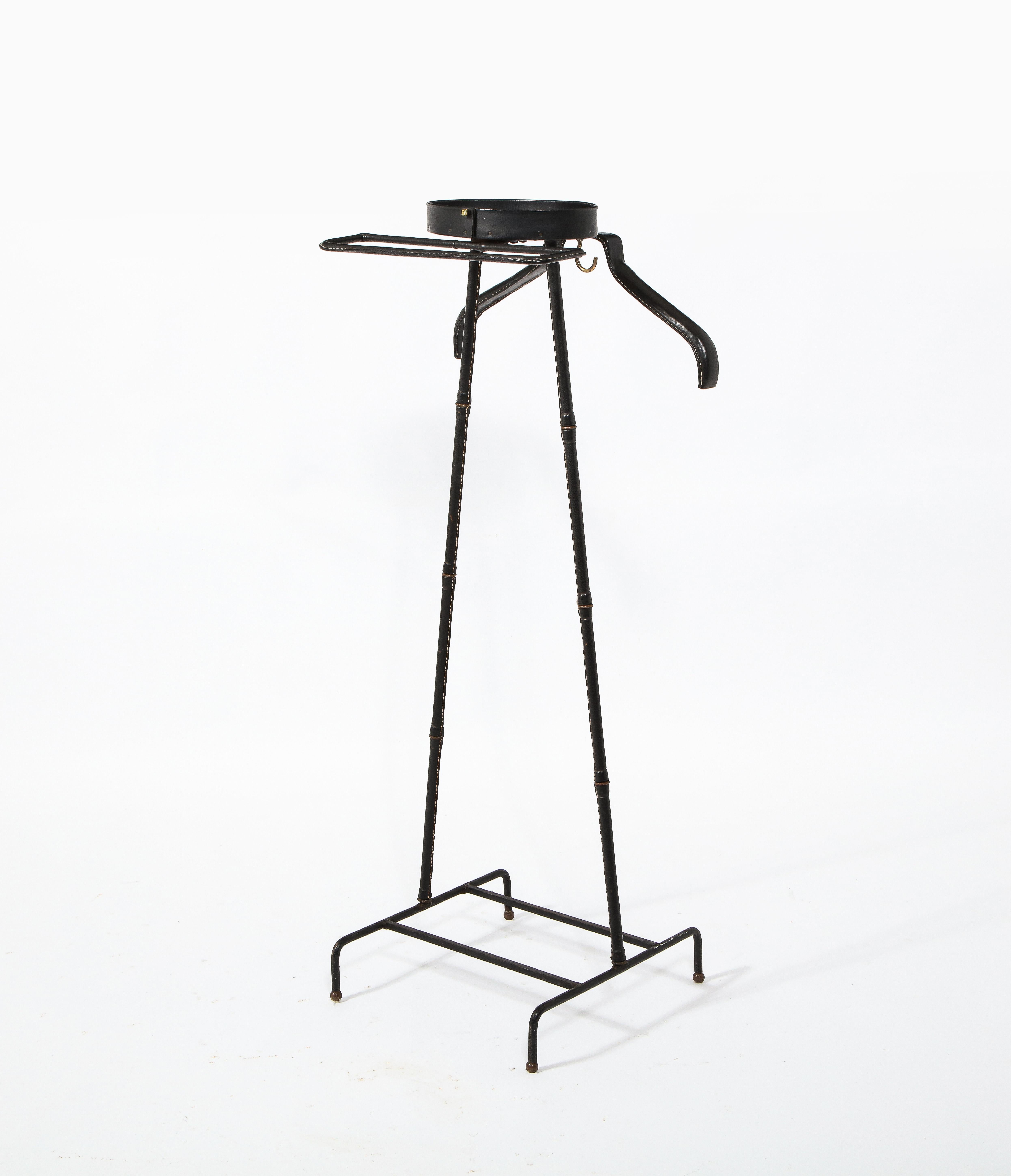 Mid-20th Century Stitched Leather Valet Stand by Jacques Adnet, France 1960's