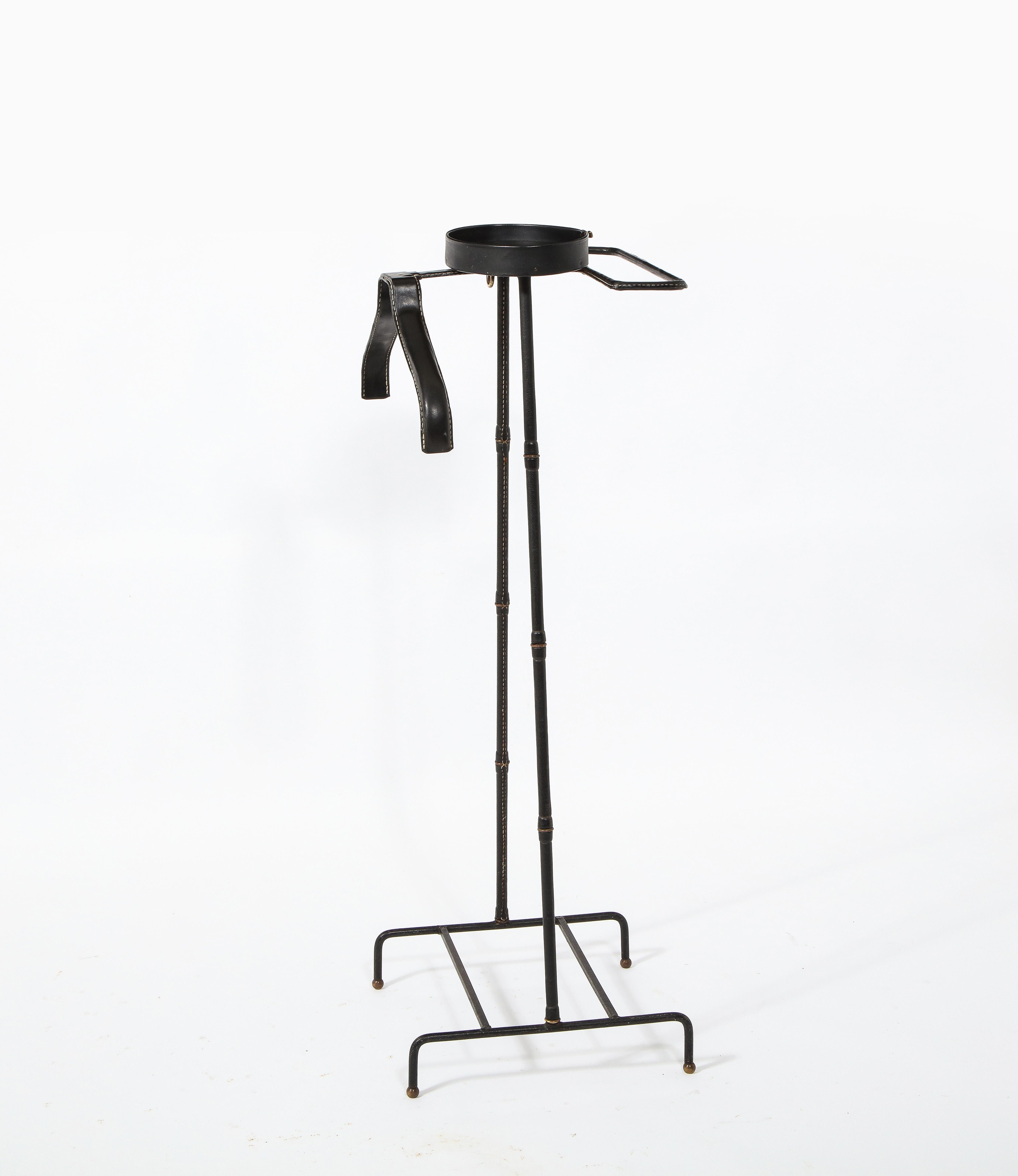 Stitched Leather Valet Stand by Jacques Adnet, France 1960's 2