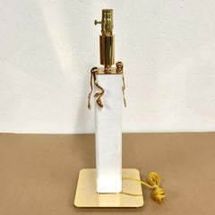 Stitched White Leather and Gilt Brass Lamp