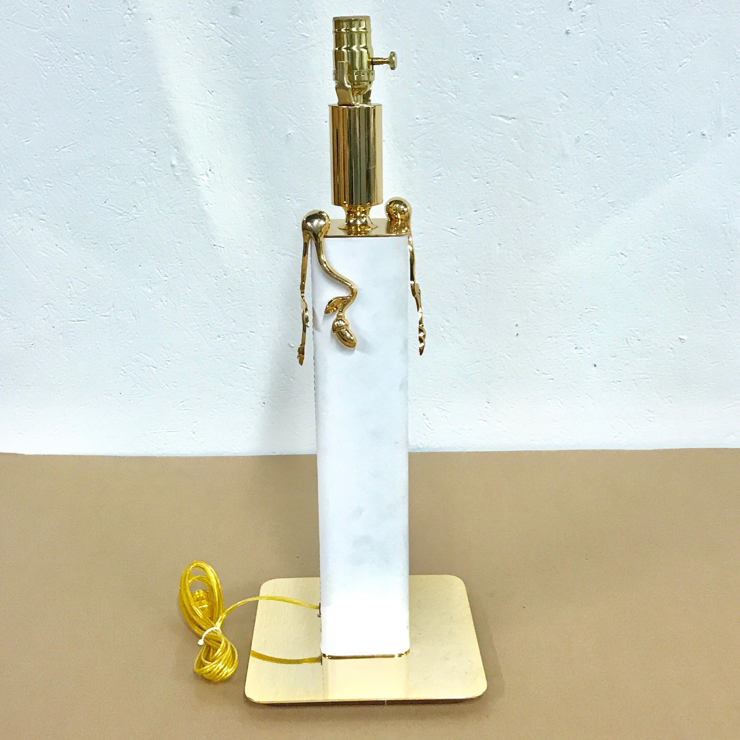 20th Century Stitched White Leather and Gilt Brass Lamp For Sale